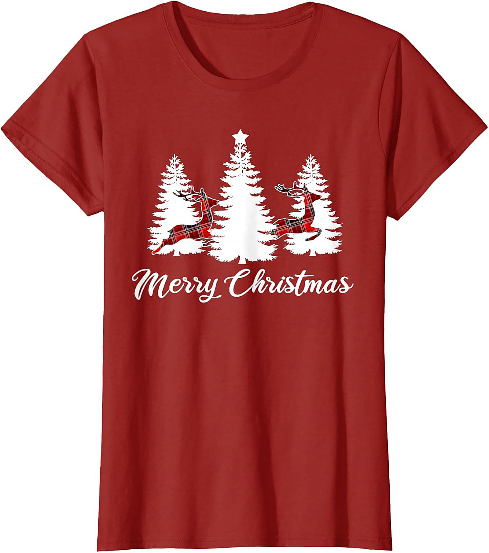 Plaid Reindeer Christmas T-shirt Festive Holiday Tee