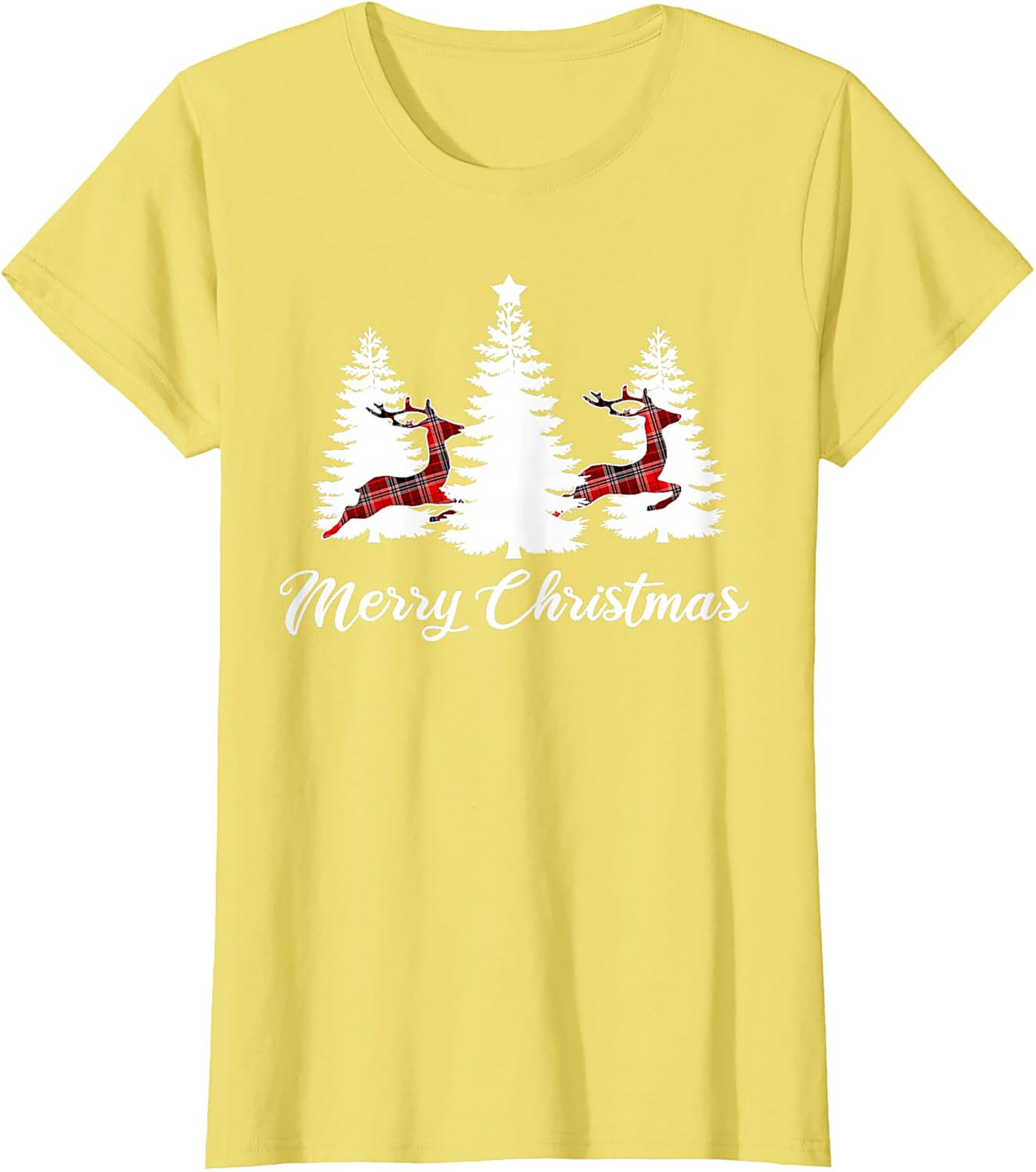 Plaid Reindeer Christmas T-shirt Festive Holiday Tee