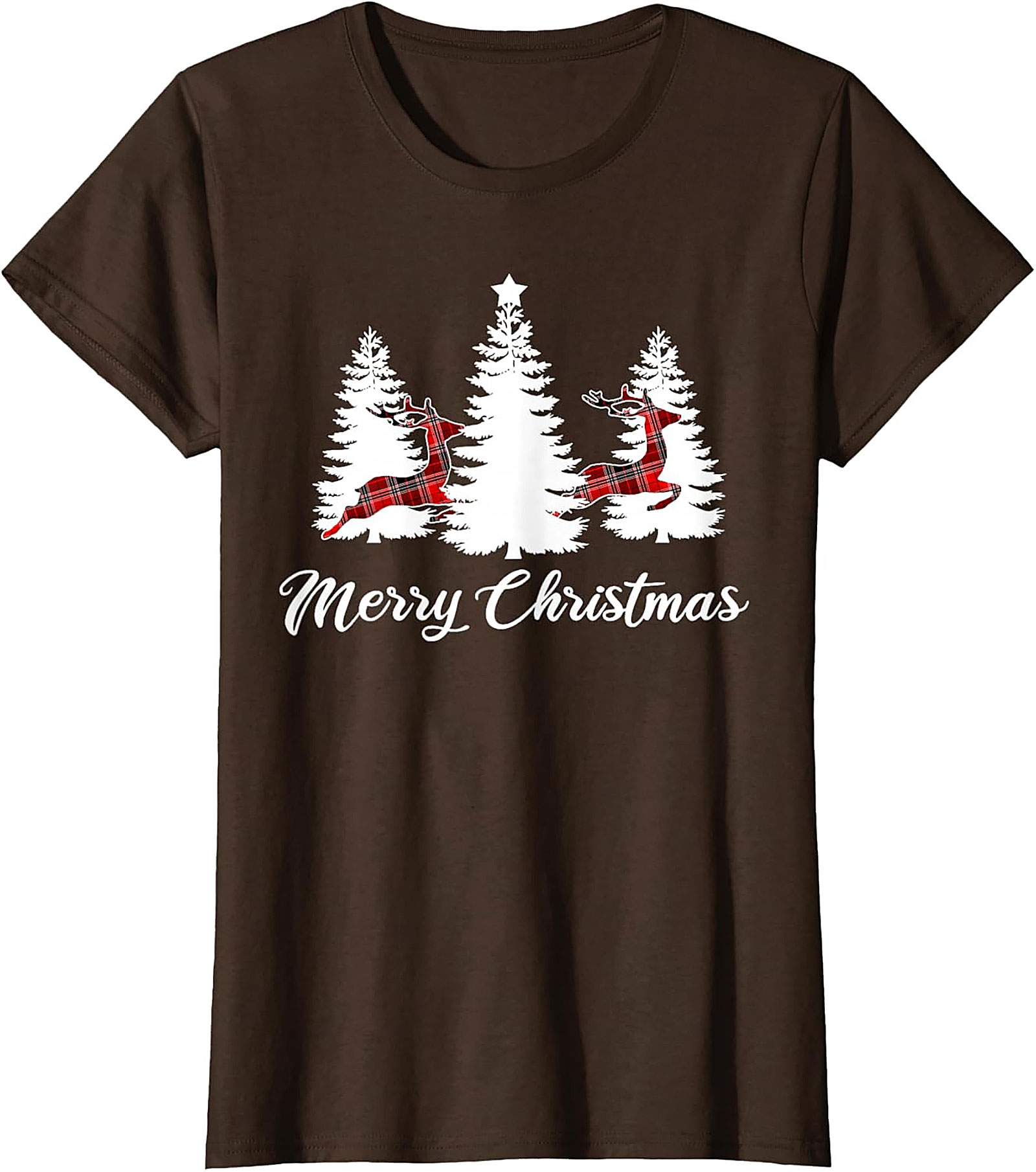 Plaid Reindeer Christmas T-shirt Festive Holiday Tee