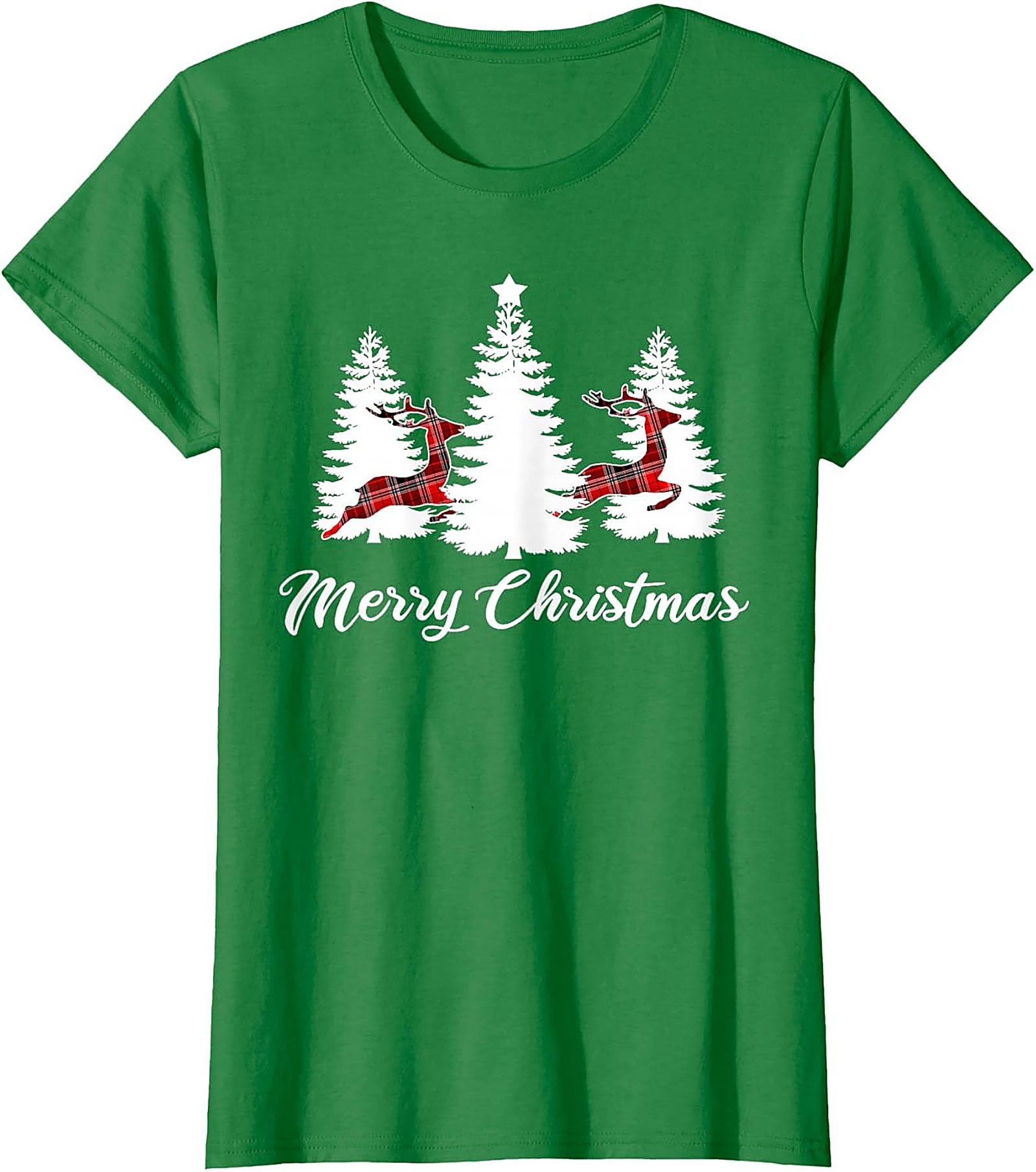 Plaid Reindeer Christmas T-shirt Festive Holiday Tee