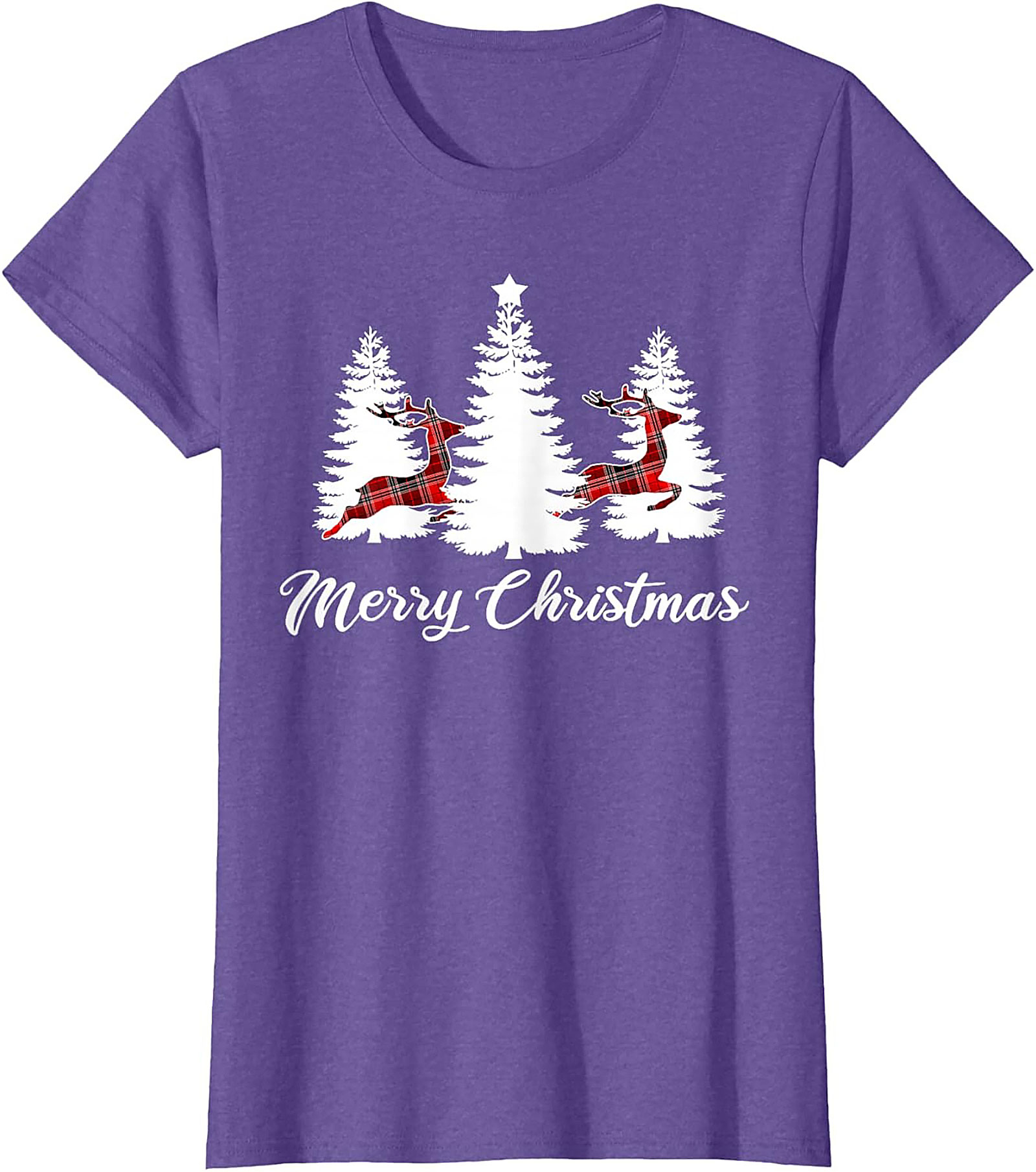 Plaid Reindeer Christmas T-shirt Festive Holiday Tee
