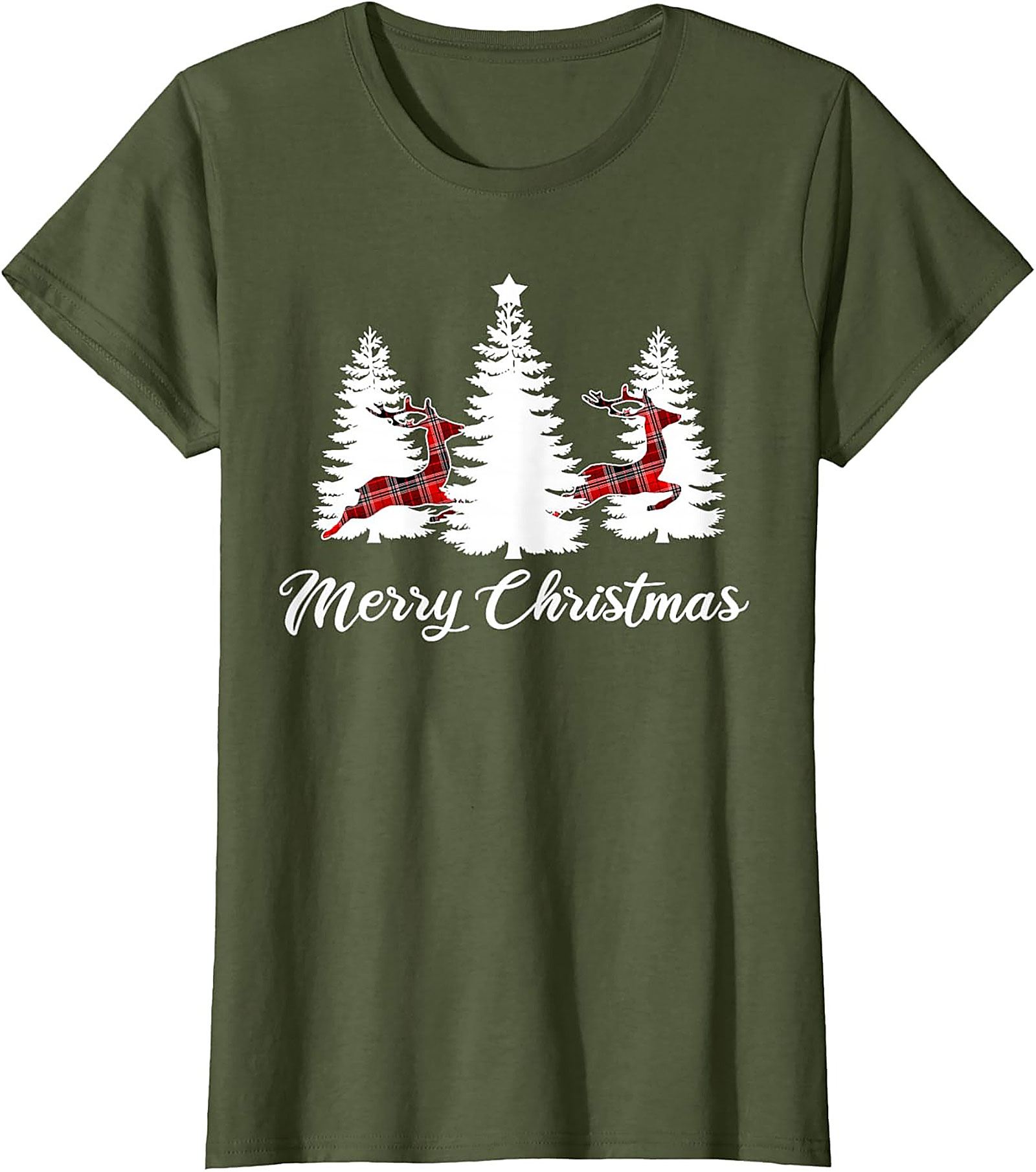 Plaid Reindeer Christmas T-shirt Festive Holiday Tee