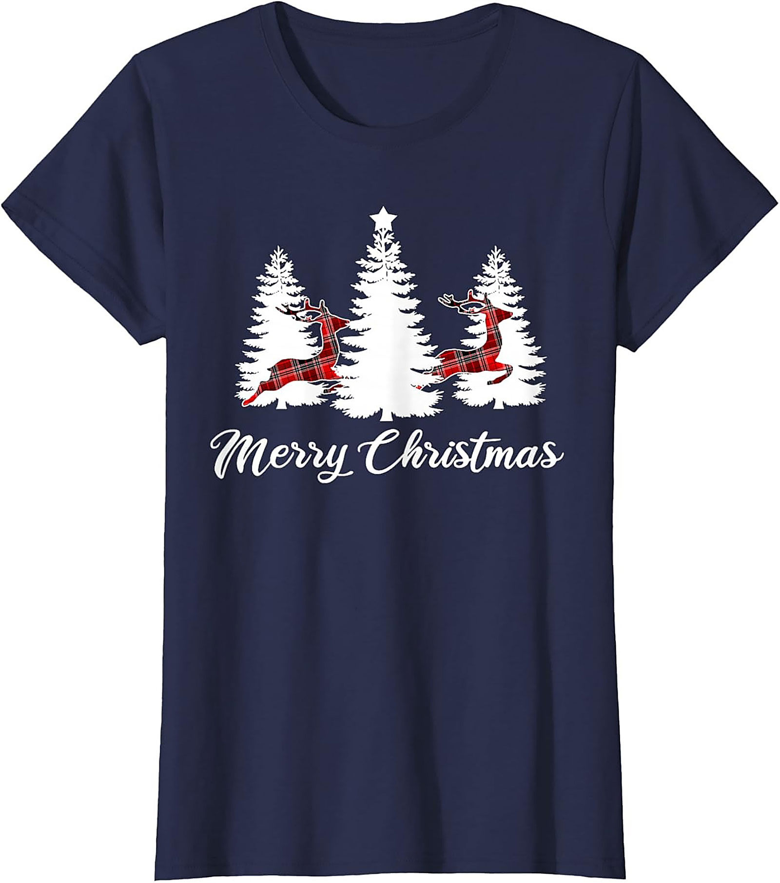Plaid Reindeer Christmas T-shirt Festive Holiday Tee