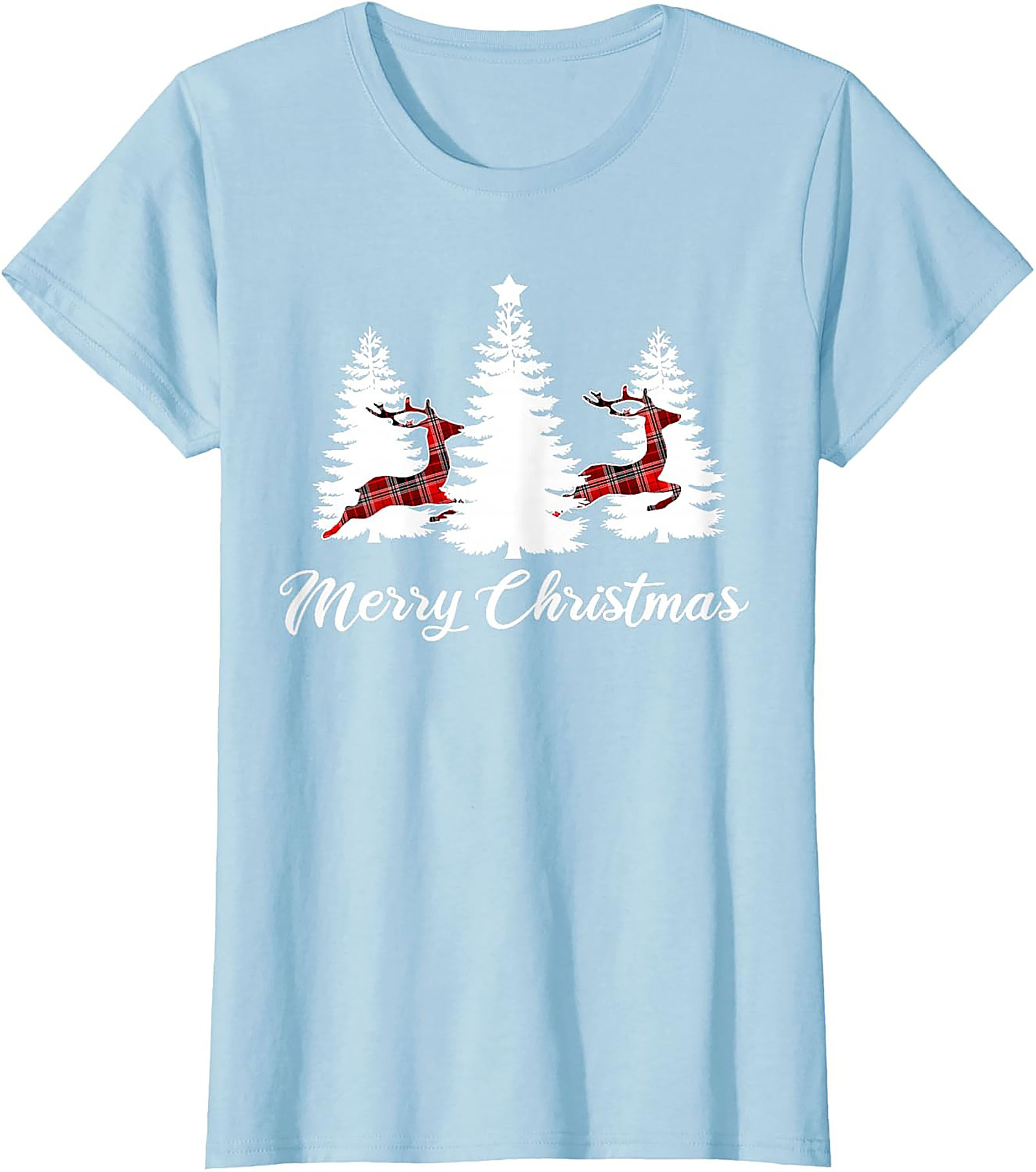 Plaid Reindeer Christmas T-shirt Festive Holiday Tee