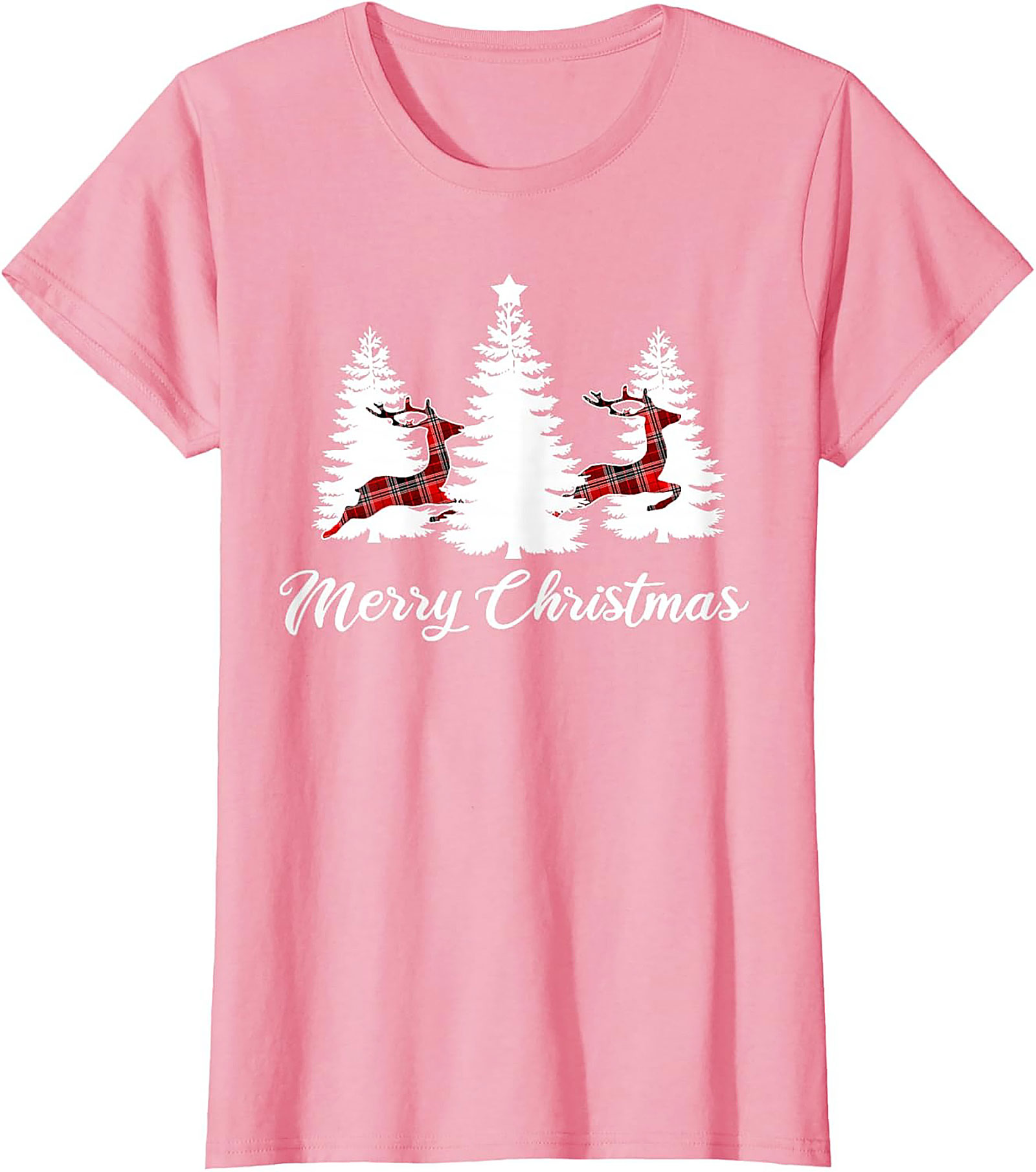 Plaid Reindeer Christmas T-shirt Festive Holiday Tee
