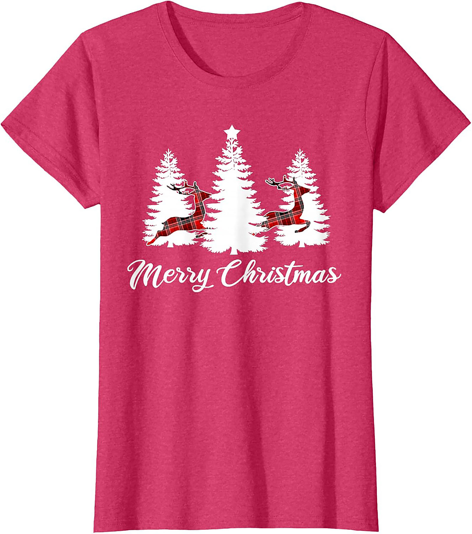 Plaid Reindeer Christmas T-shirt Festive Holiday Tee