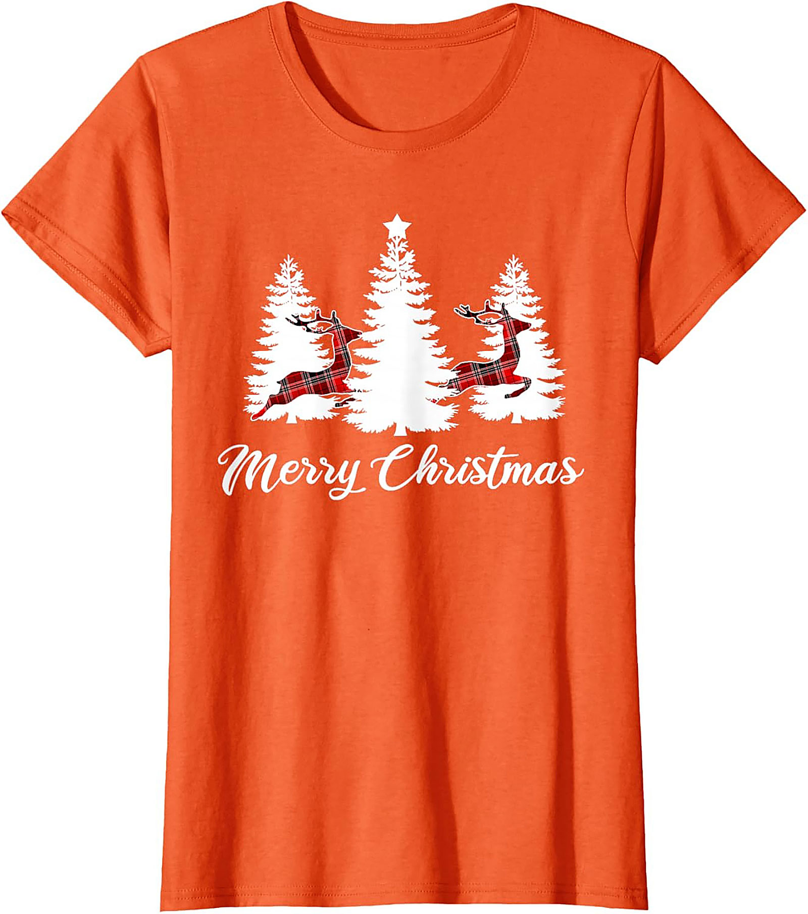 Plaid Reindeer Christmas T-shirt Festive Holiday Tee