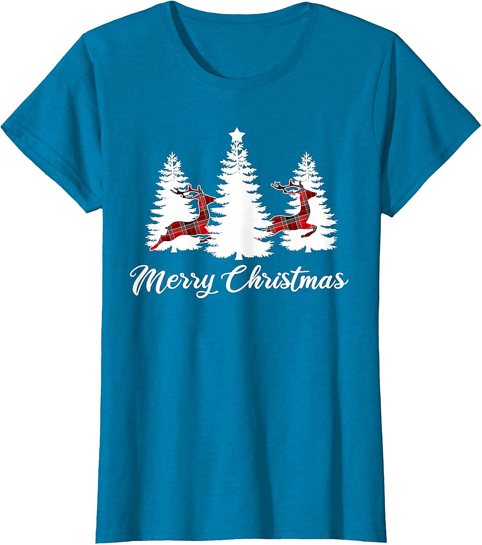 Plaid Reindeer Christmas T-shirt Festive Holiday Tee