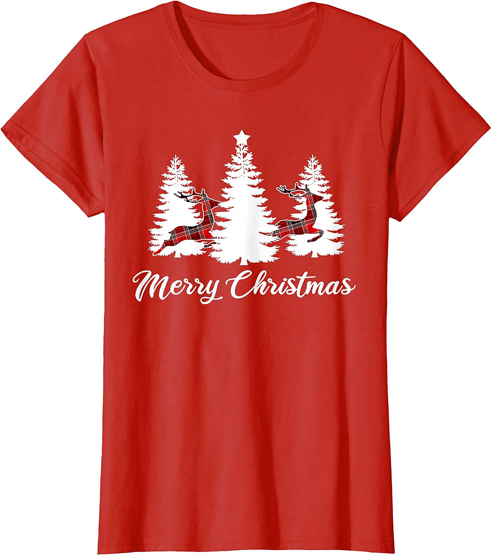Plaid Reindeer Christmas T-shirt Festive Holiday Tee
