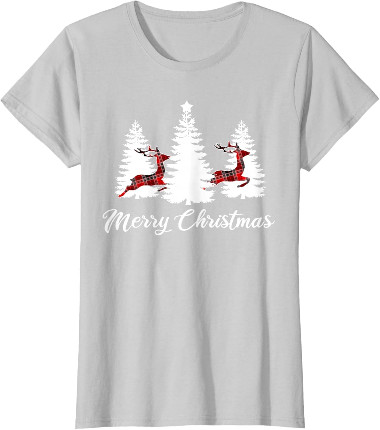 Plaid Reindeer Christmas T-shirt Festive Holiday Tee