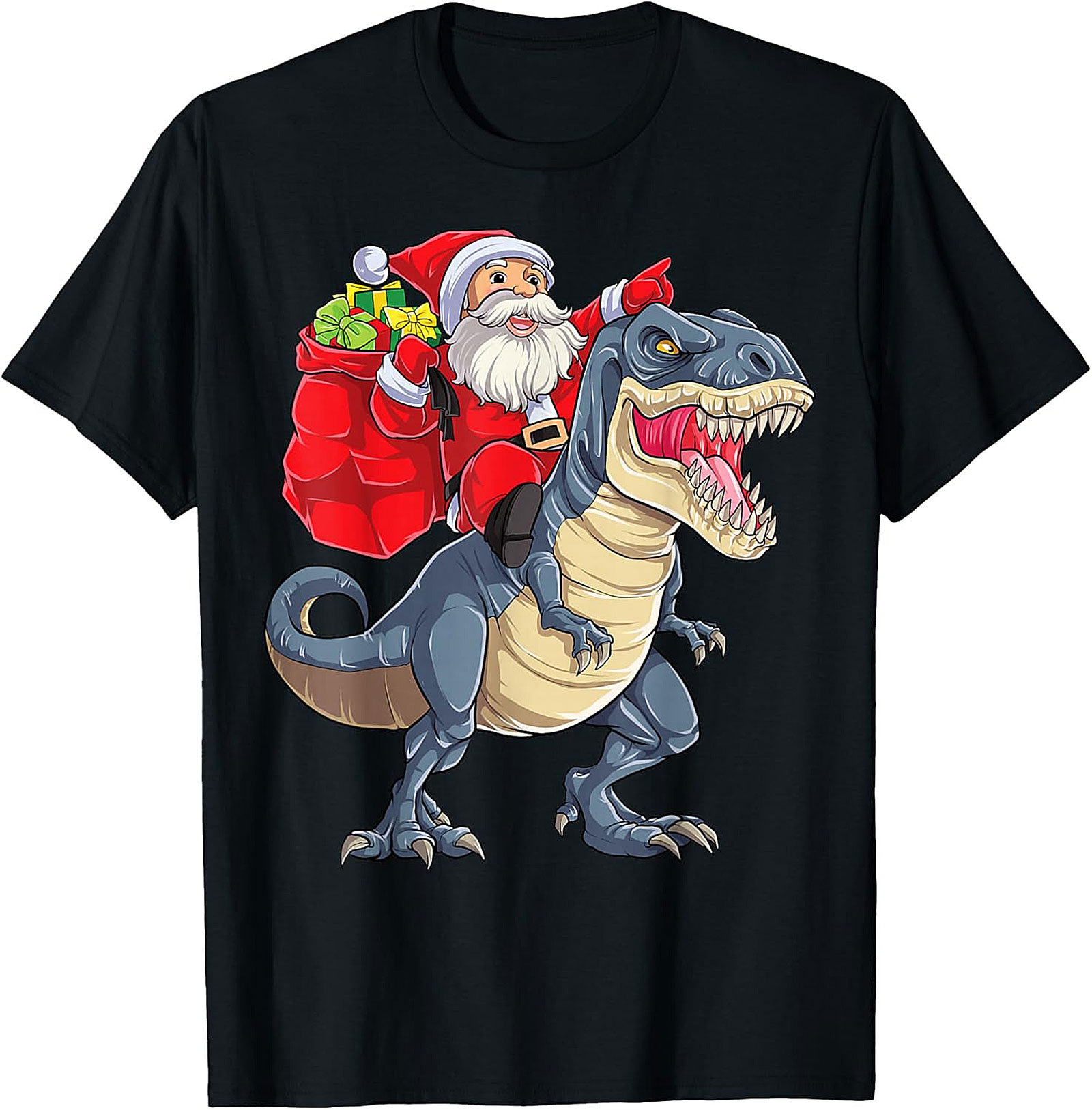  Funny Santa Riding Dinosaur T-Shirt T-Rex Christmas Tee