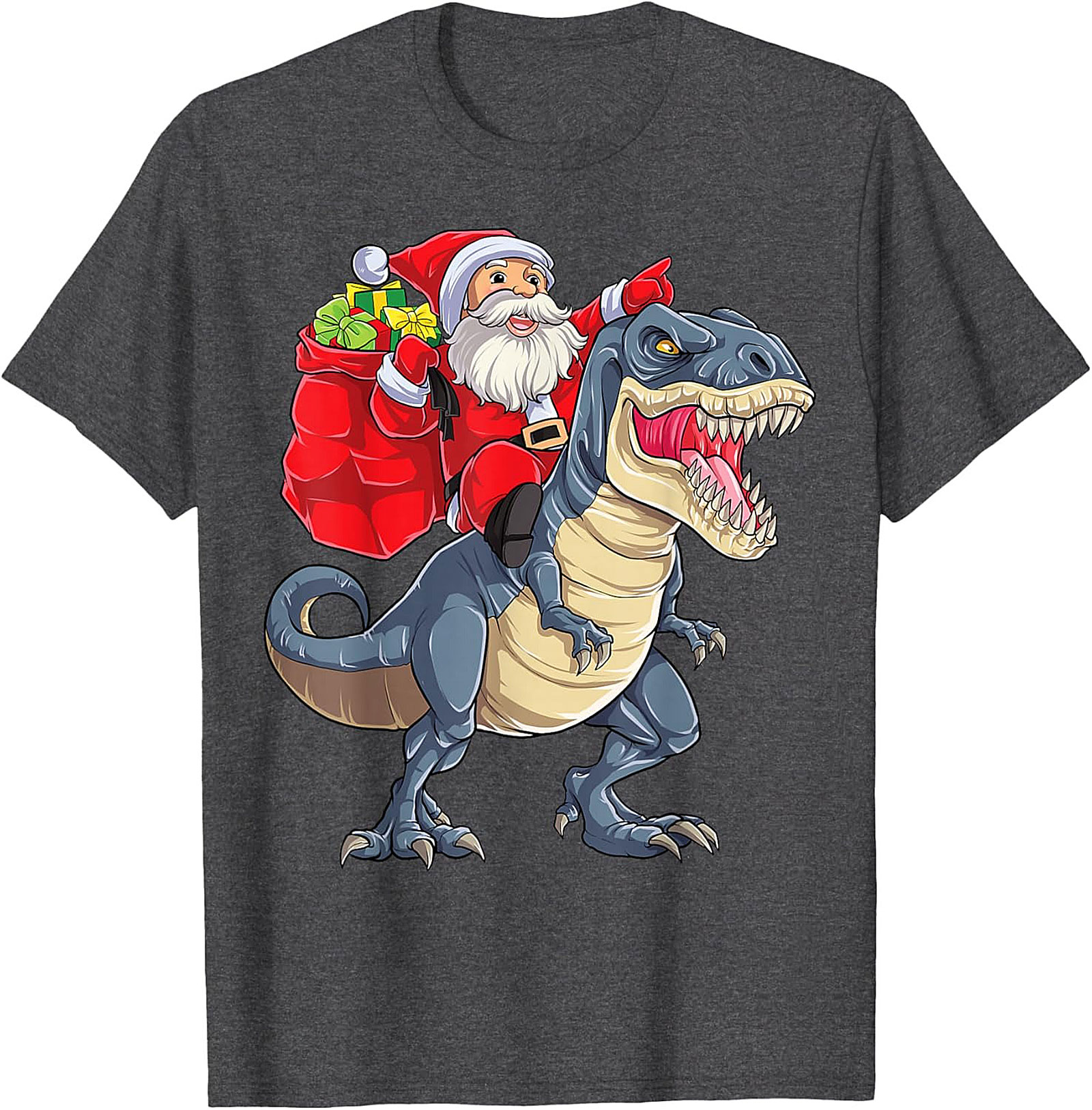  Funny Santa Riding Dinosaur T-Shirt T-Rex Christmas Tee