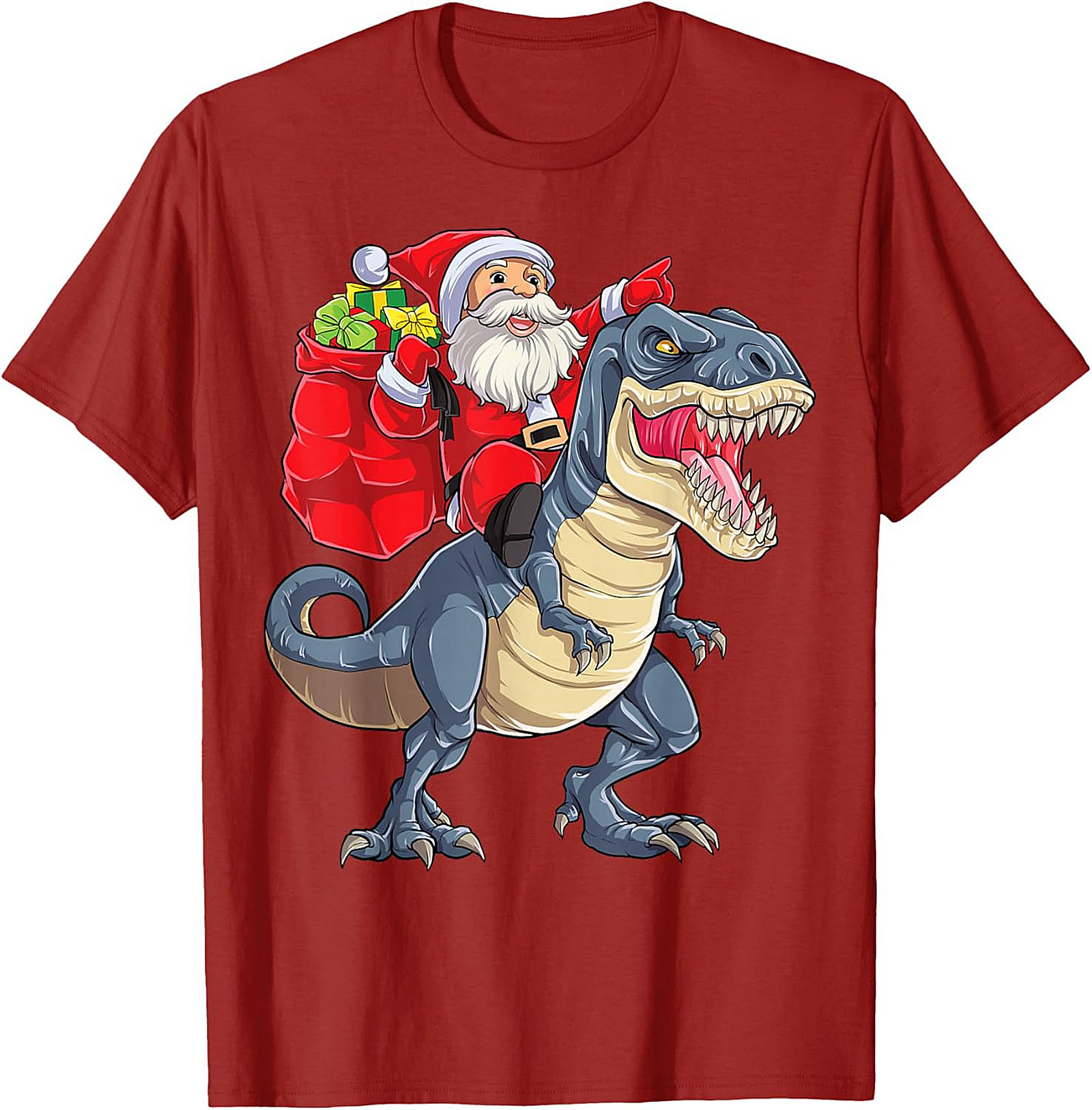  Funny Santa Riding Dinosaur T-Shirt T-Rex Christmas Tee
