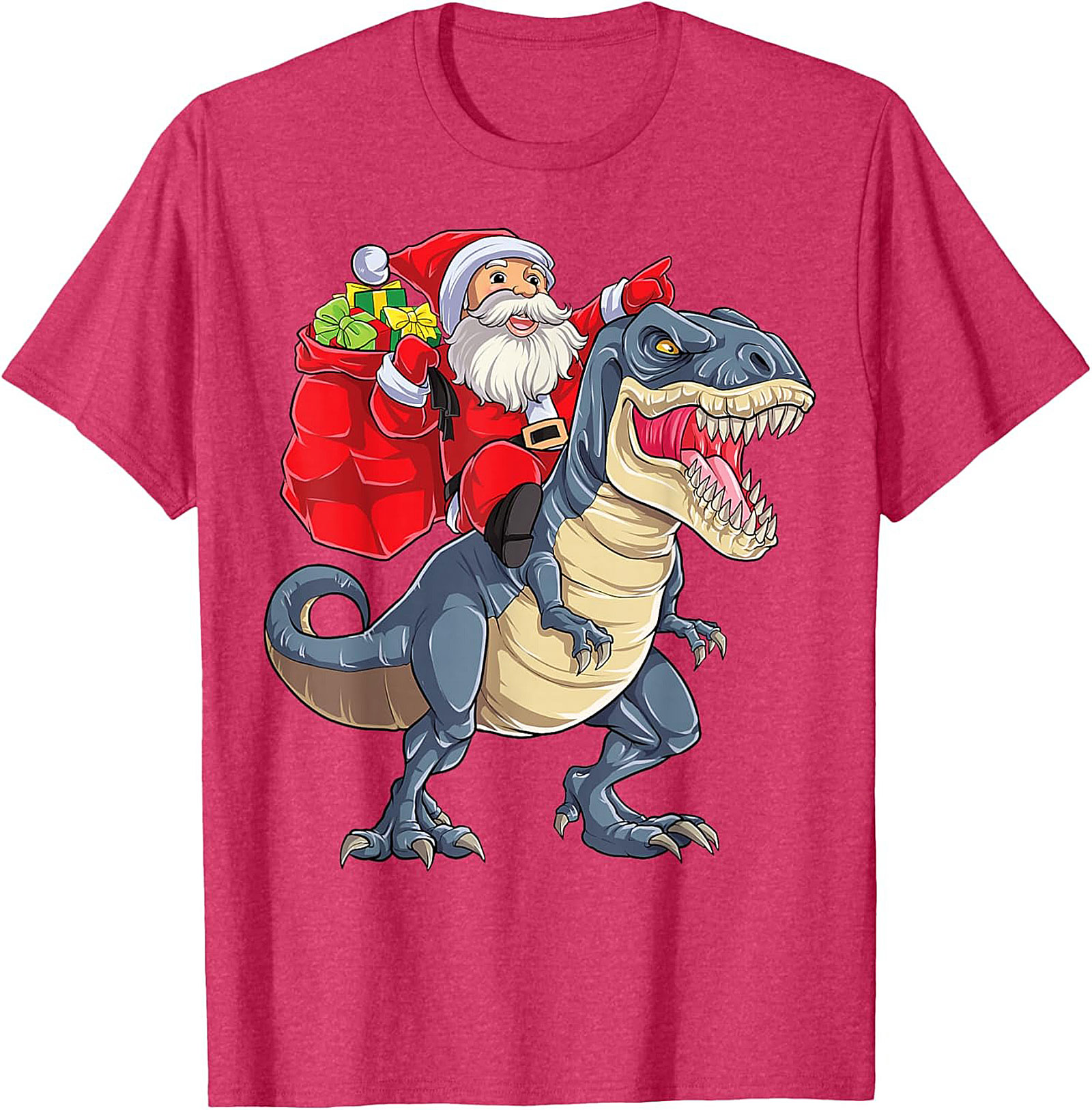  Funny Santa Riding Dinosaur T-Shirt T-Rex Christmas Tee