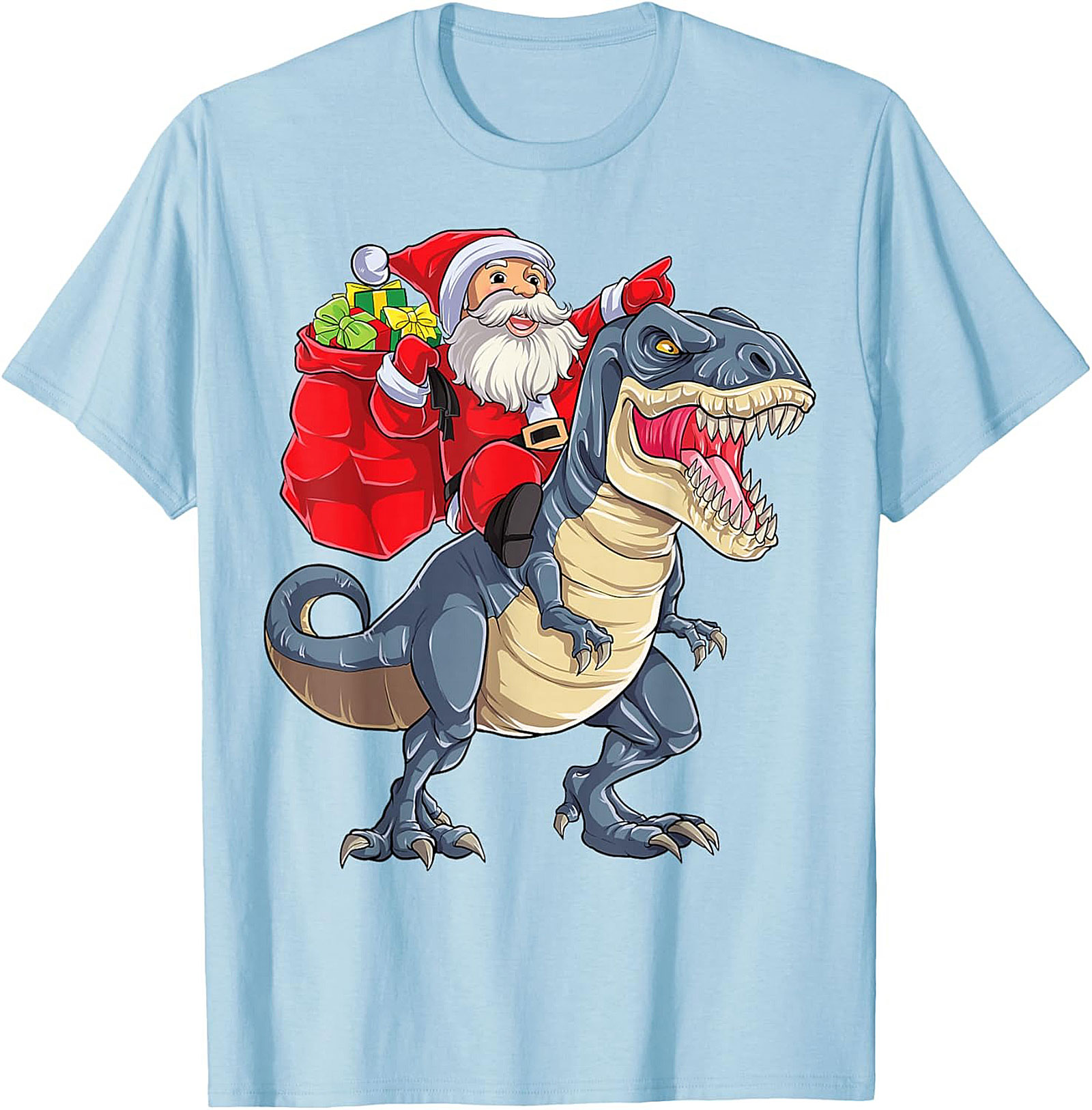  Funny Santa Riding Dinosaur T-Shirt T-Rex Christmas Tee