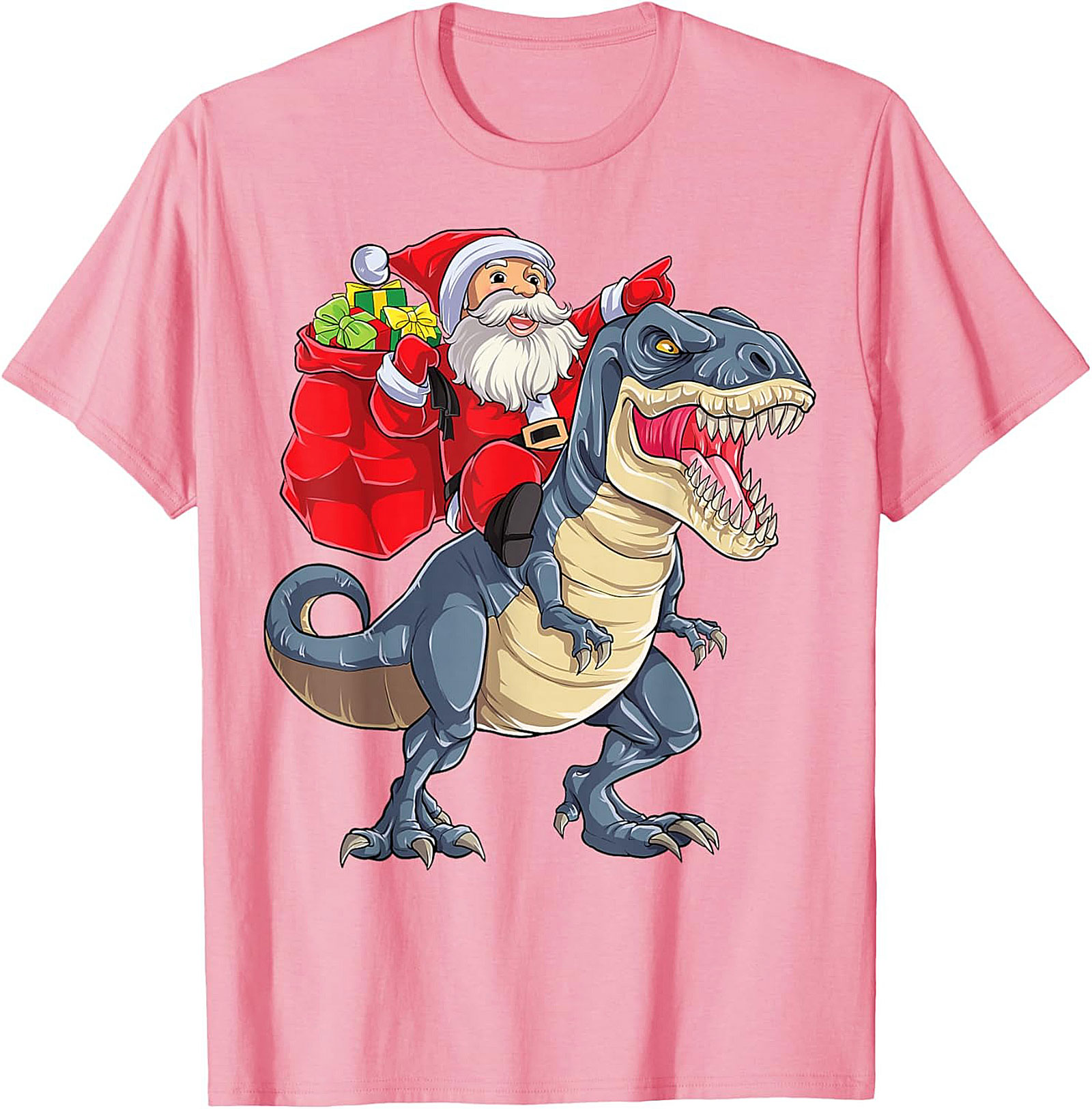  Funny Santa Riding Dinosaur T-Shirt T-Rex Christmas Tee