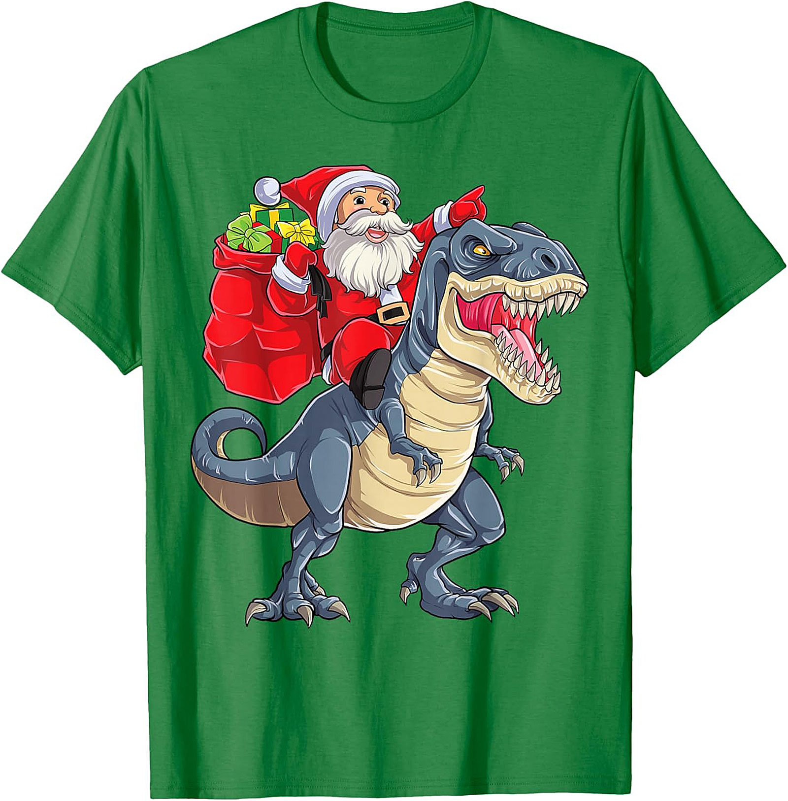  Funny Santa Riding Dinosaur T-Shirt T-Rex Christmas Tee