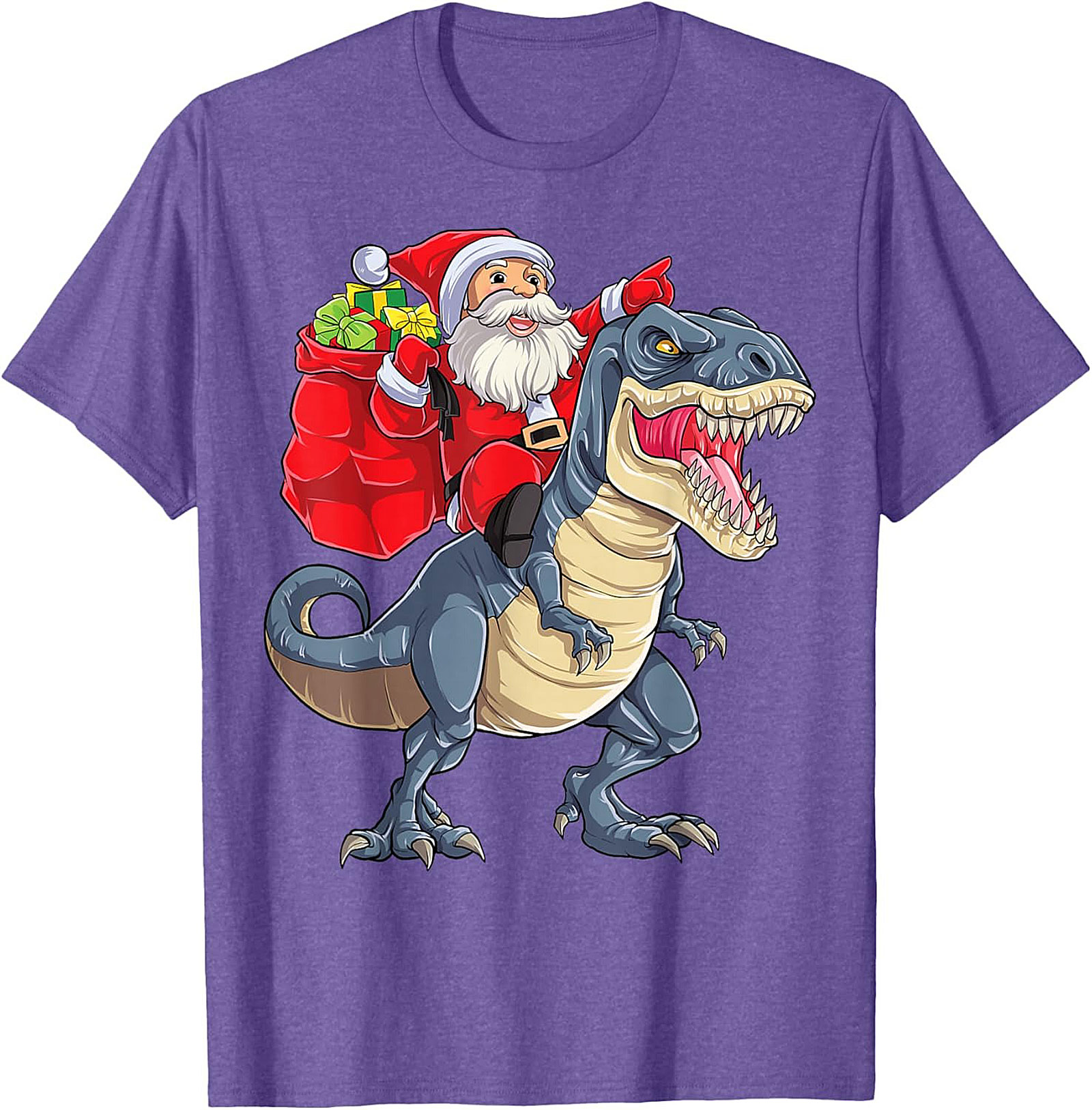  Funny Santa Riding Dinosaur T-Shirt T-Rex Christmas Tee