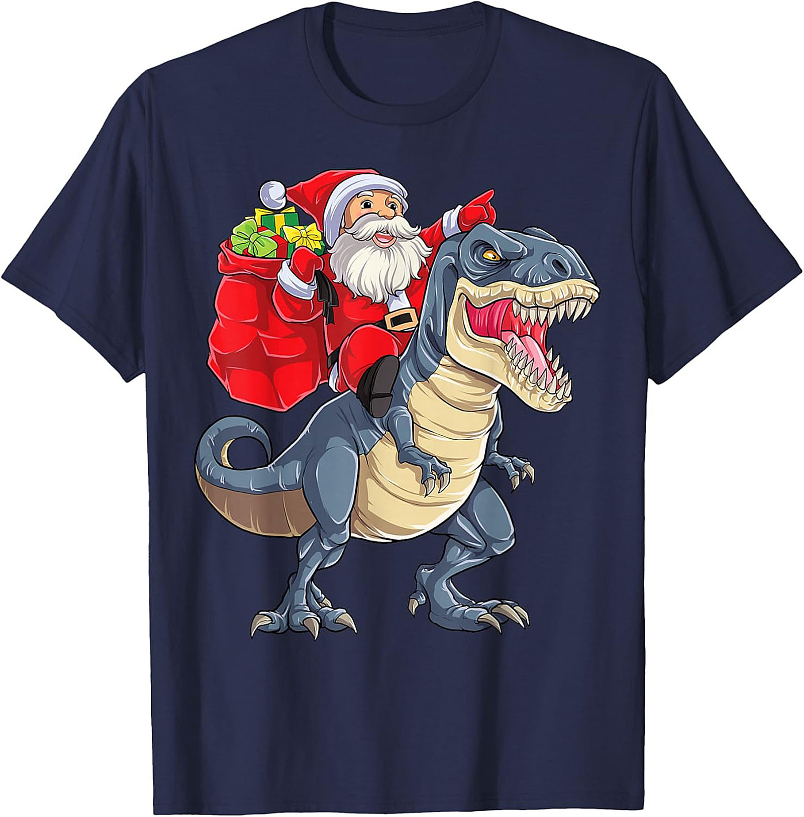  Funny Santa Riding Dinosaur T-Shirt T-Rex Christmas Tee