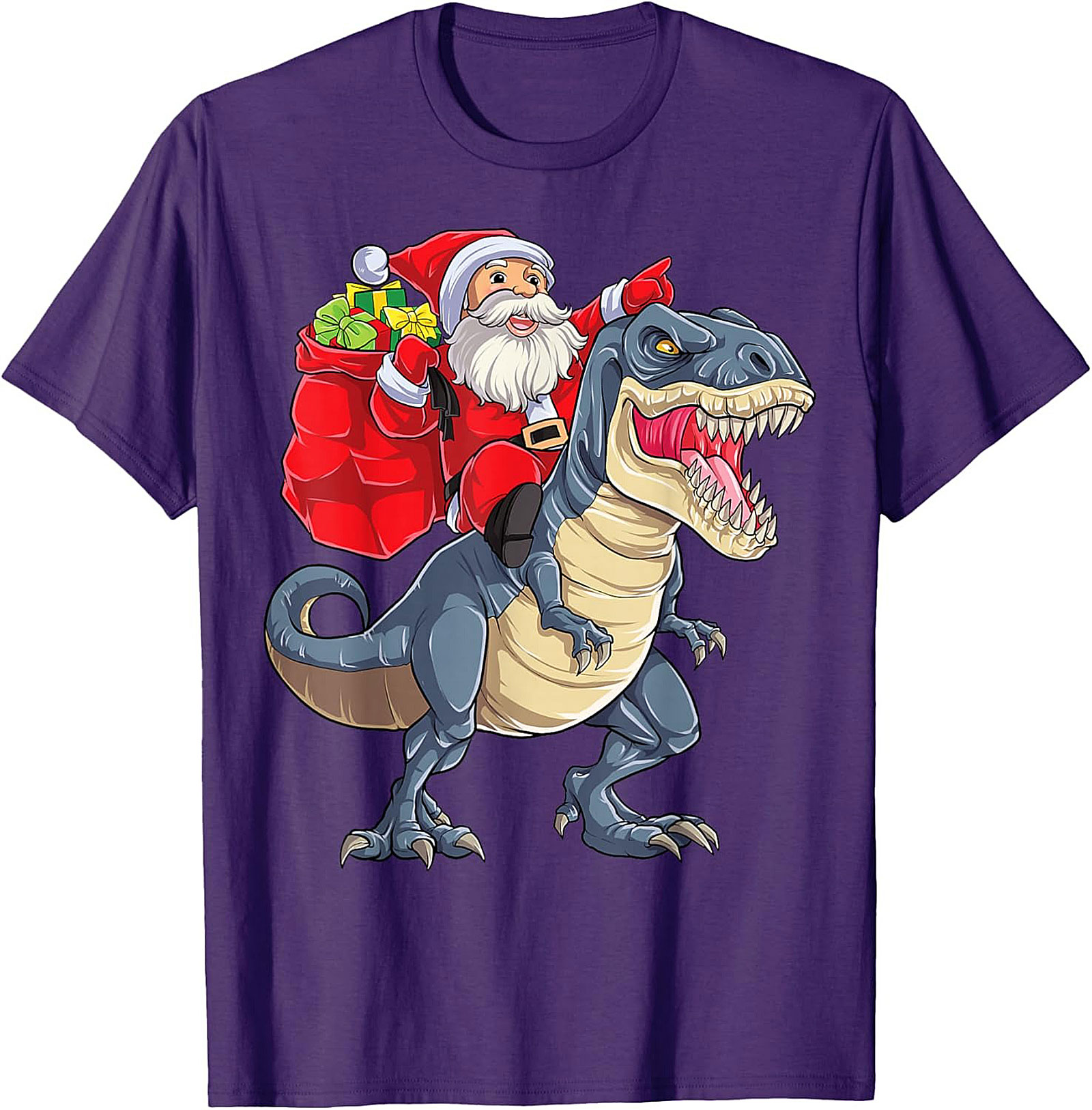  Funny Santa Riding Dinosaur T-Shirt T-Rex Christmas Tee