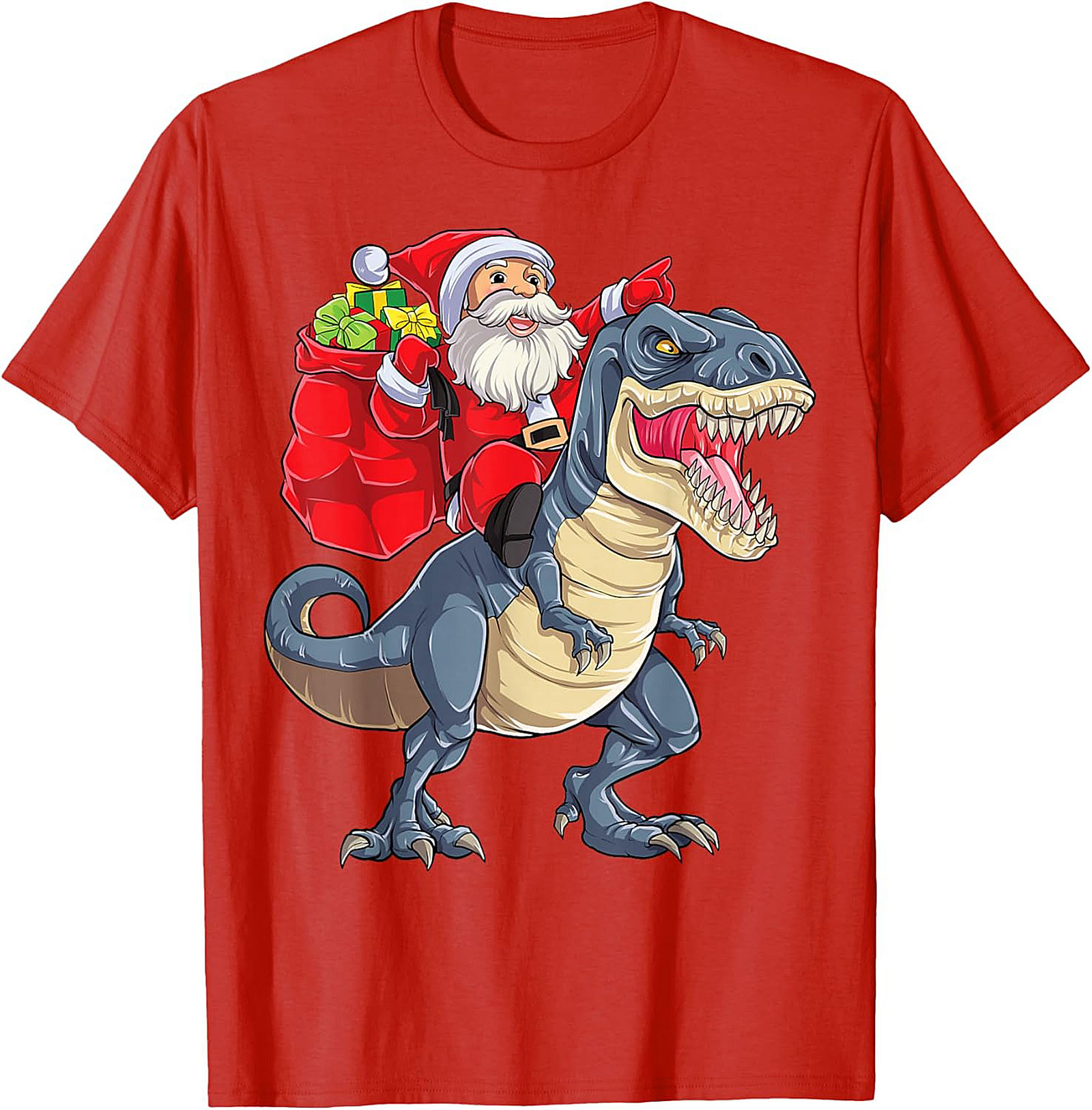  Funny Santa Riding Dinosaur T-Shirt T-Rex Christmas Tee