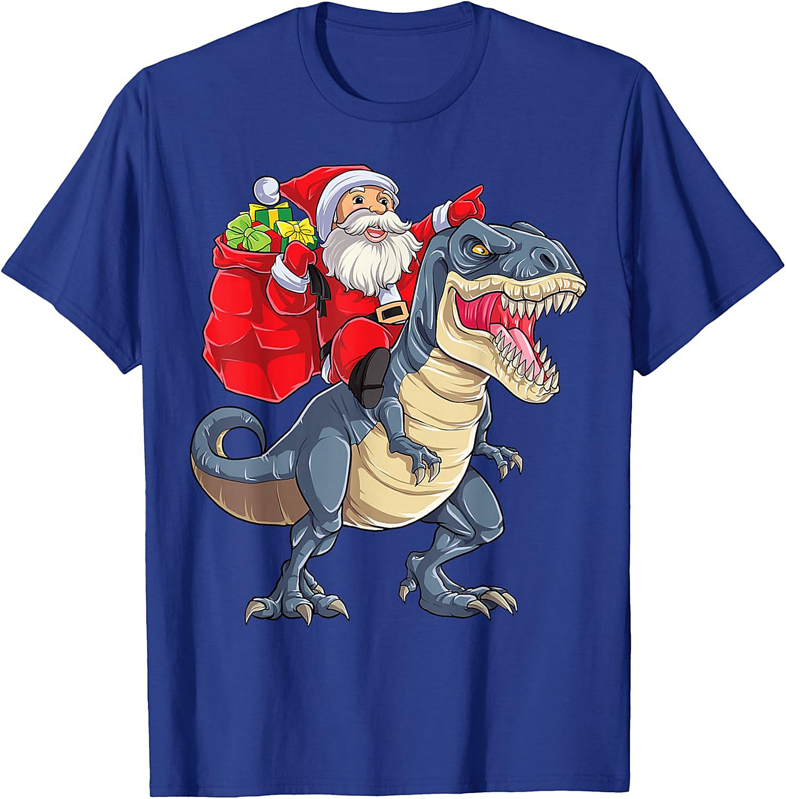  Funny Santa Riding Dinosaur T-Shirt T-Rex Christmas Tee