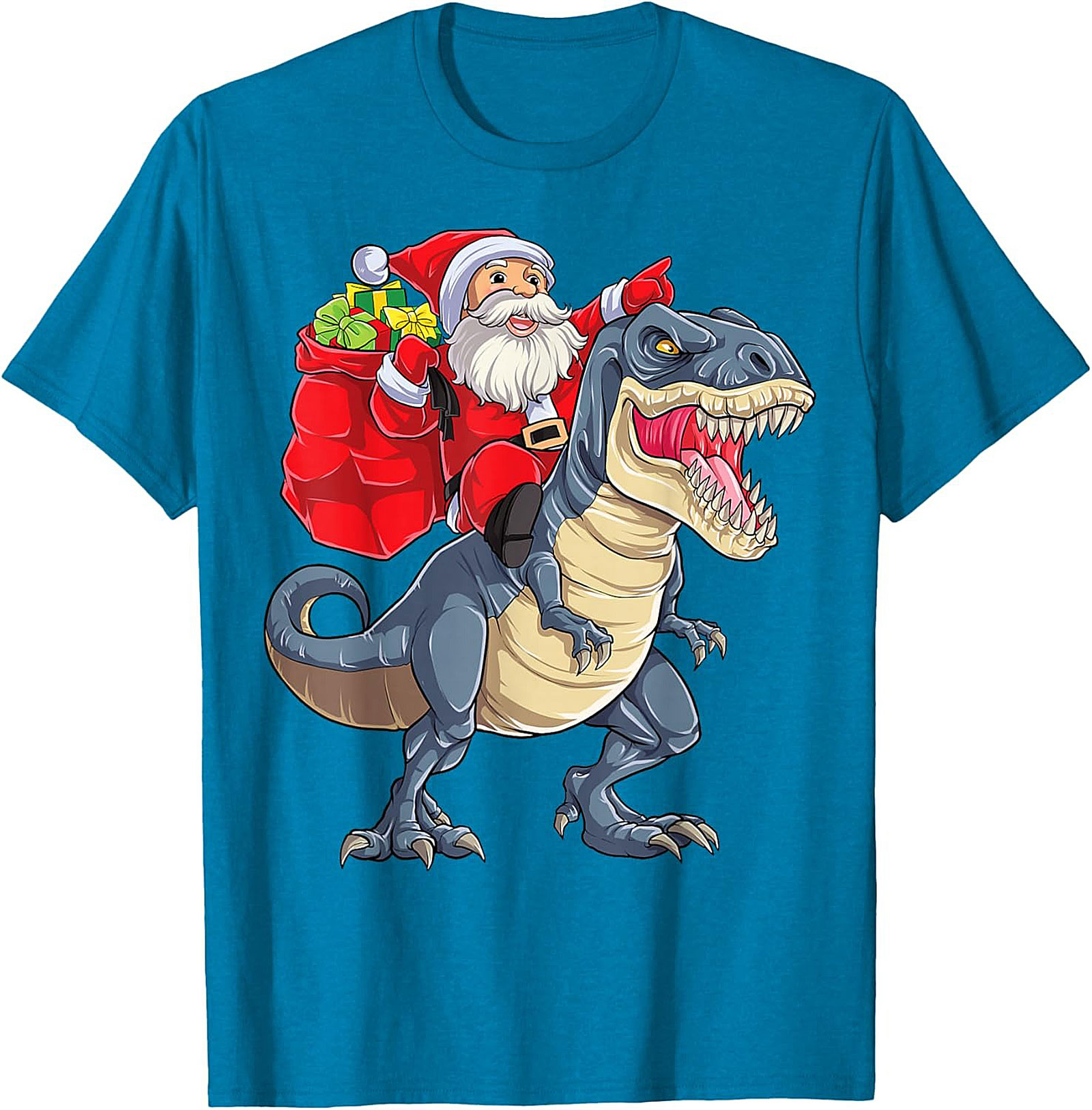  Funny Santa Riding Dinosaur T-Shirt T-Rex Christmas Tee