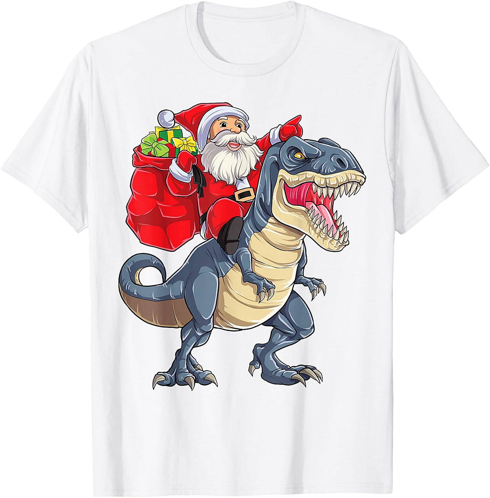  Funny Santa Riding Dinosaur T-Shirt T-Rex Christmas Tee