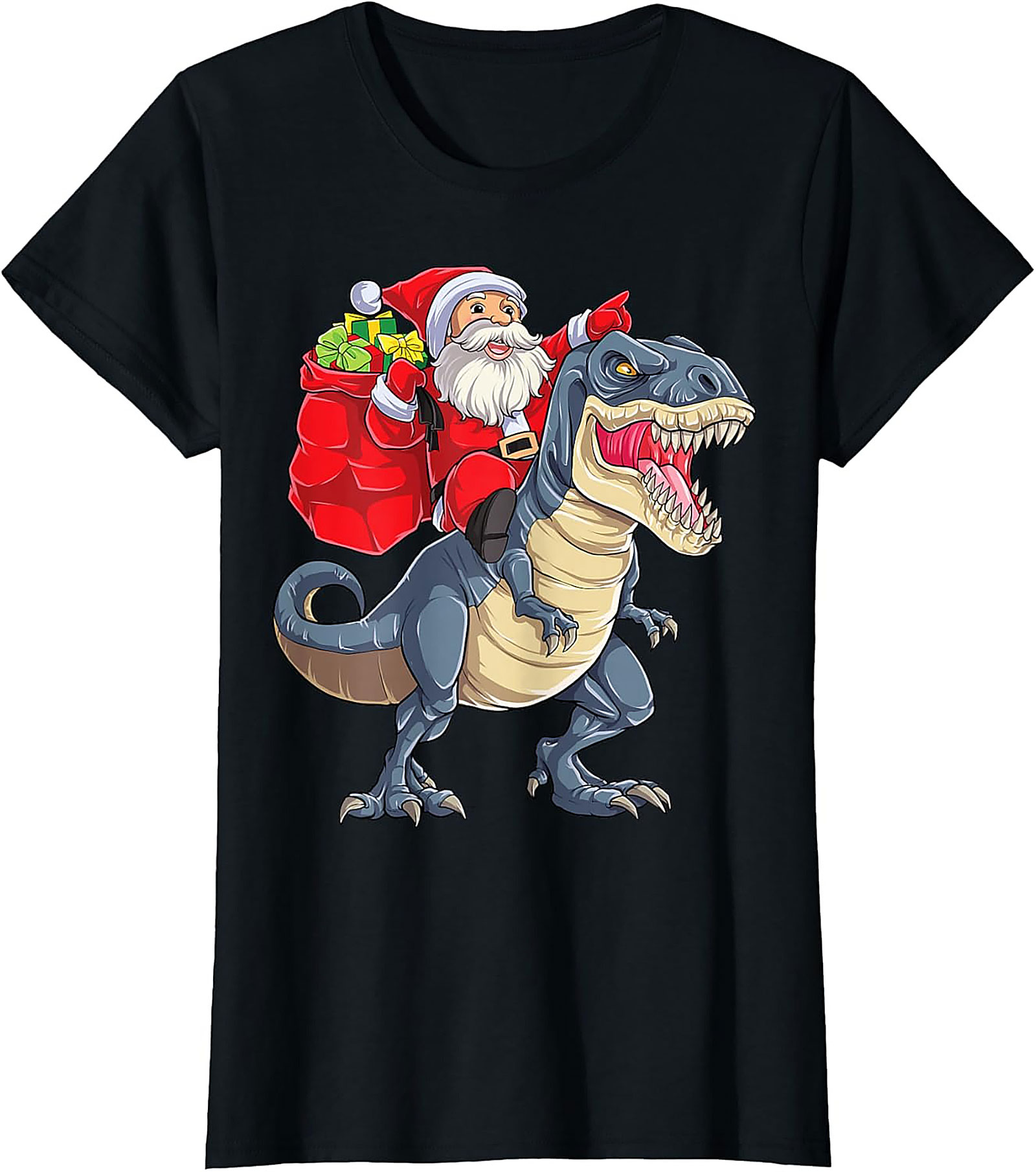  Funny Santa Riding Dinosaur T-Shirt T-Rex Christmas Tee