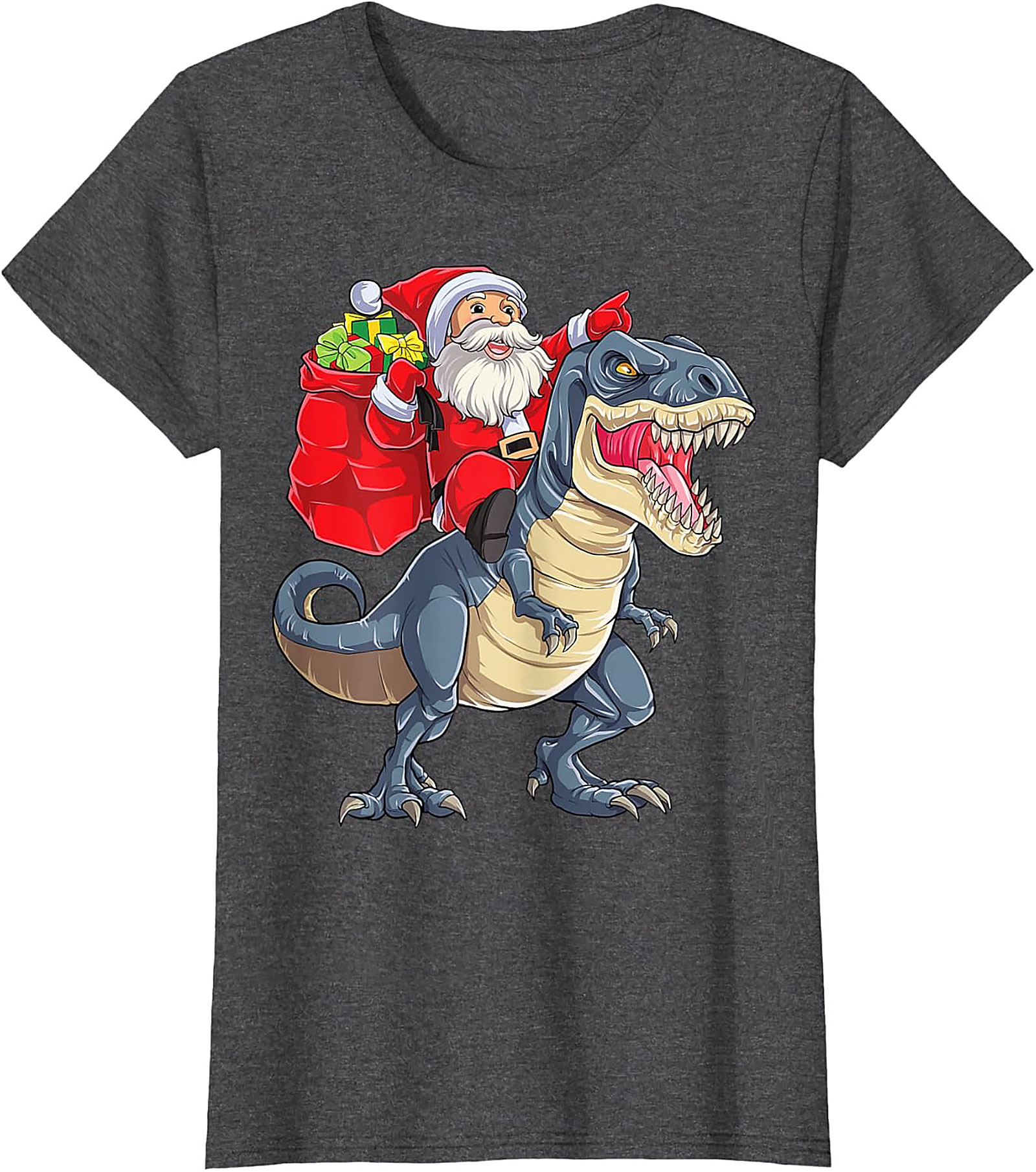  Funny Santa Riding Dinosaur T-Shirt T-Rex Christmas Tee