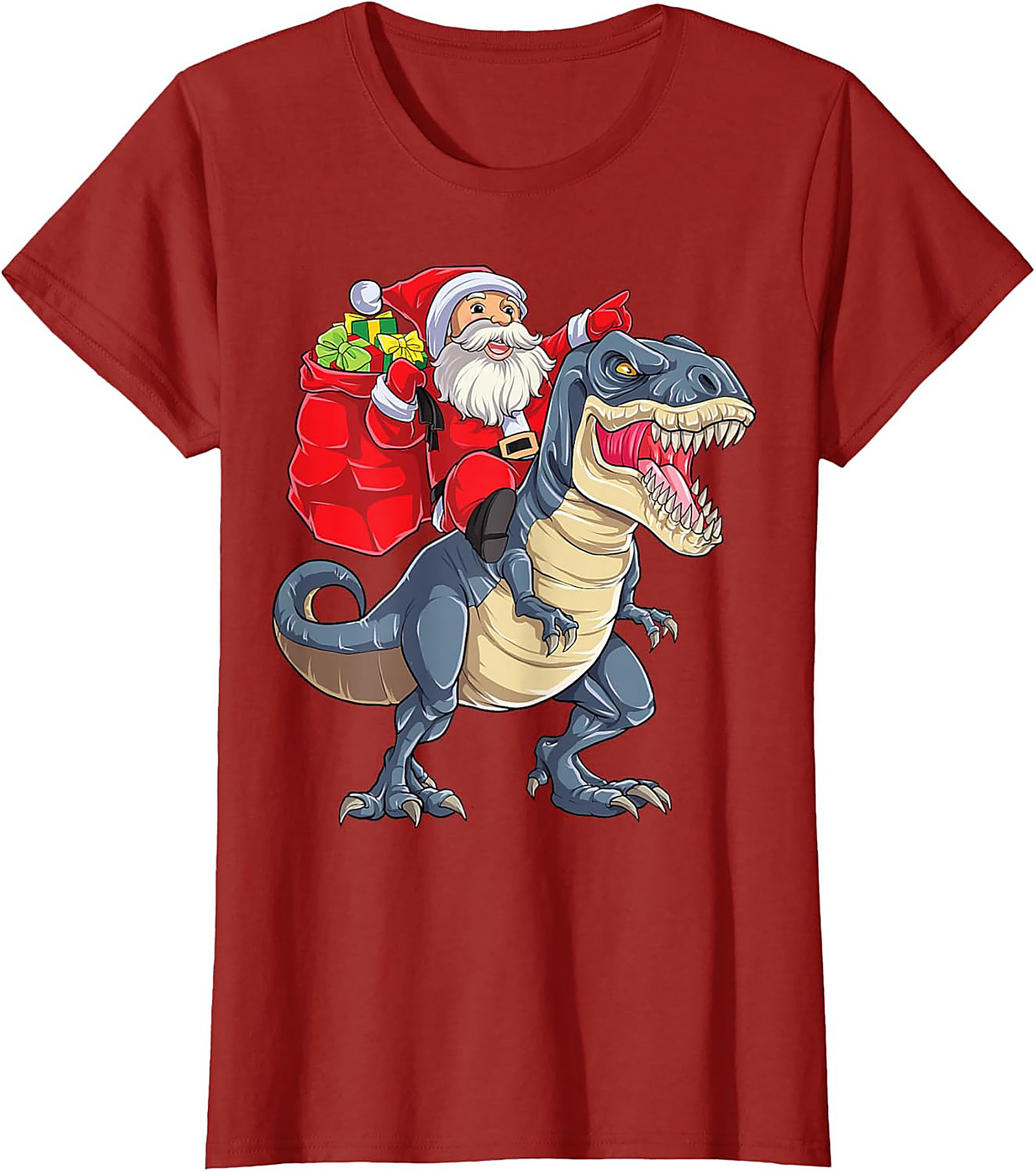  Funny Santa Riding Dinosaur T-Shirt T-Rex Christmas Tee