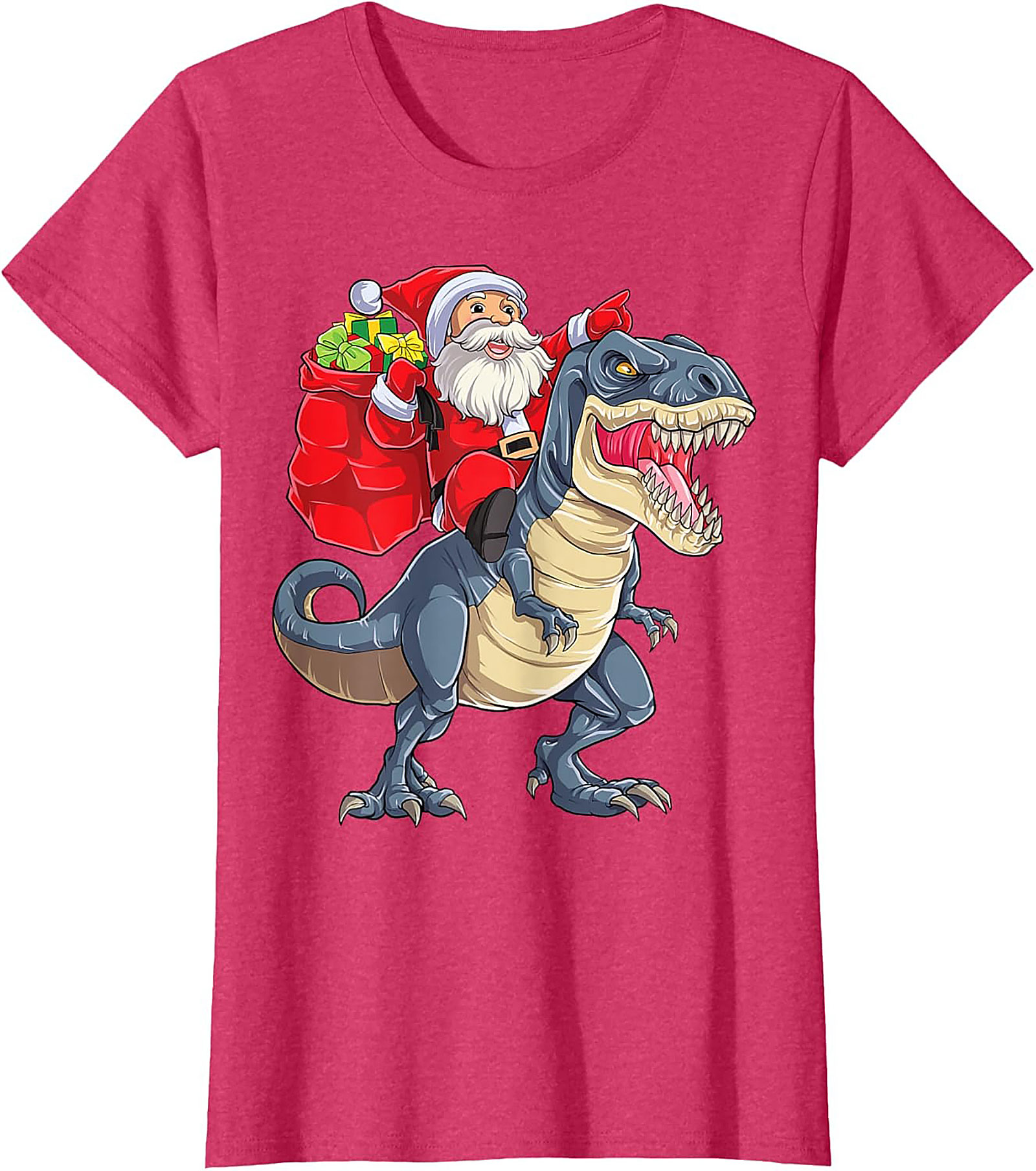  Funny Santa Riding Dinosaur T-Shirt T-Rex Christmas Tee