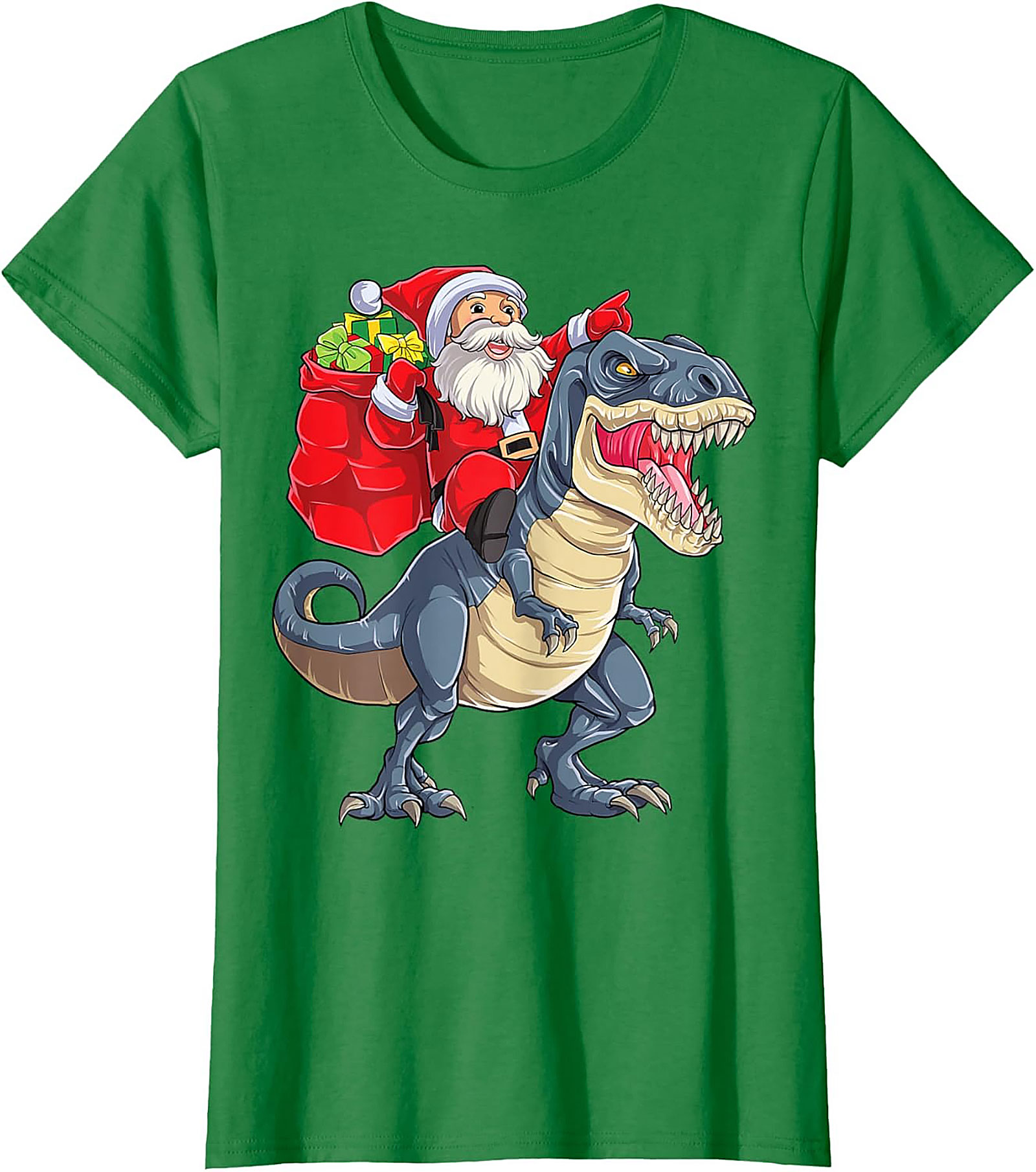  Funny Santa Riding Dinosaur T-Shirt T-Rex Christmas Tee