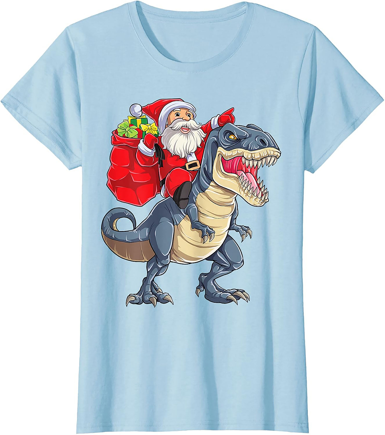  Funny Santa Riding Dinosaur T-Shirt T-Rex Christmas Tee
