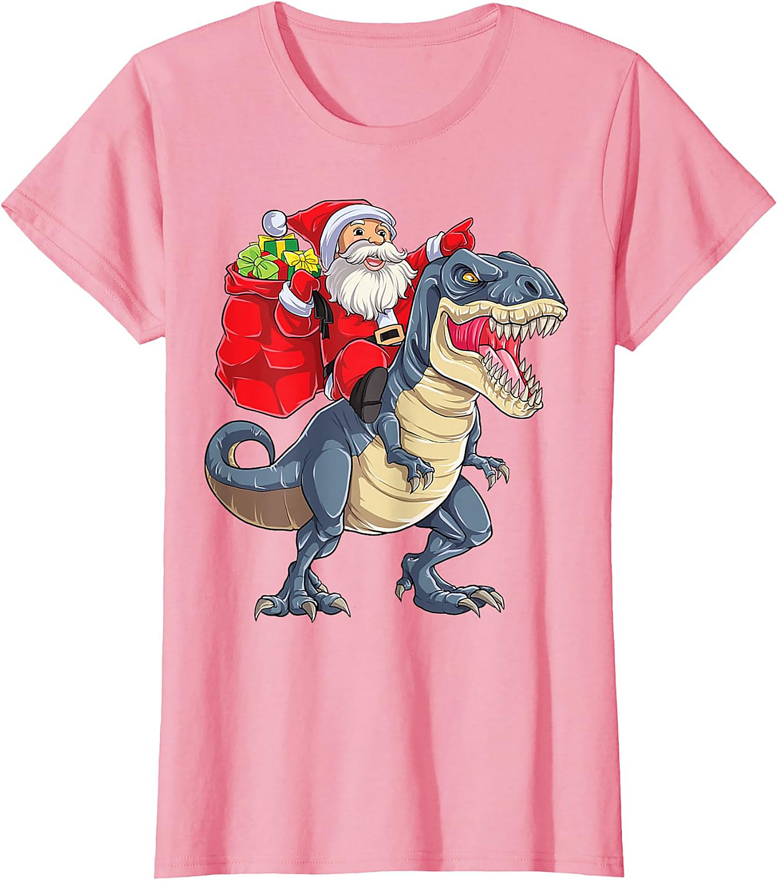  Funny Santa Riding Dinosaur T-Shirt T-Rex Christmas Tee