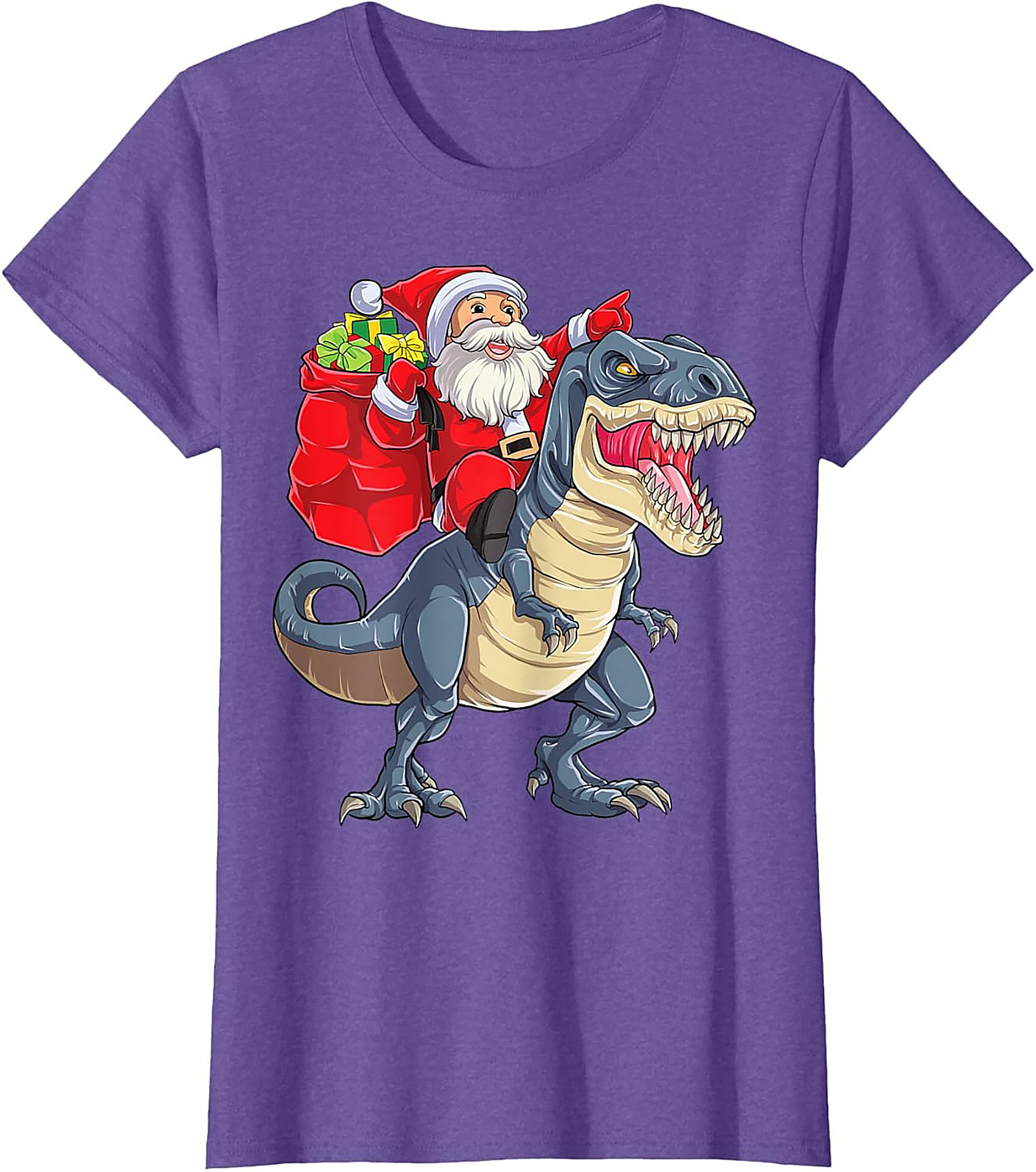  Funny Santa Riding Dinosaur T-Shirt T-Rex Christmas Tee