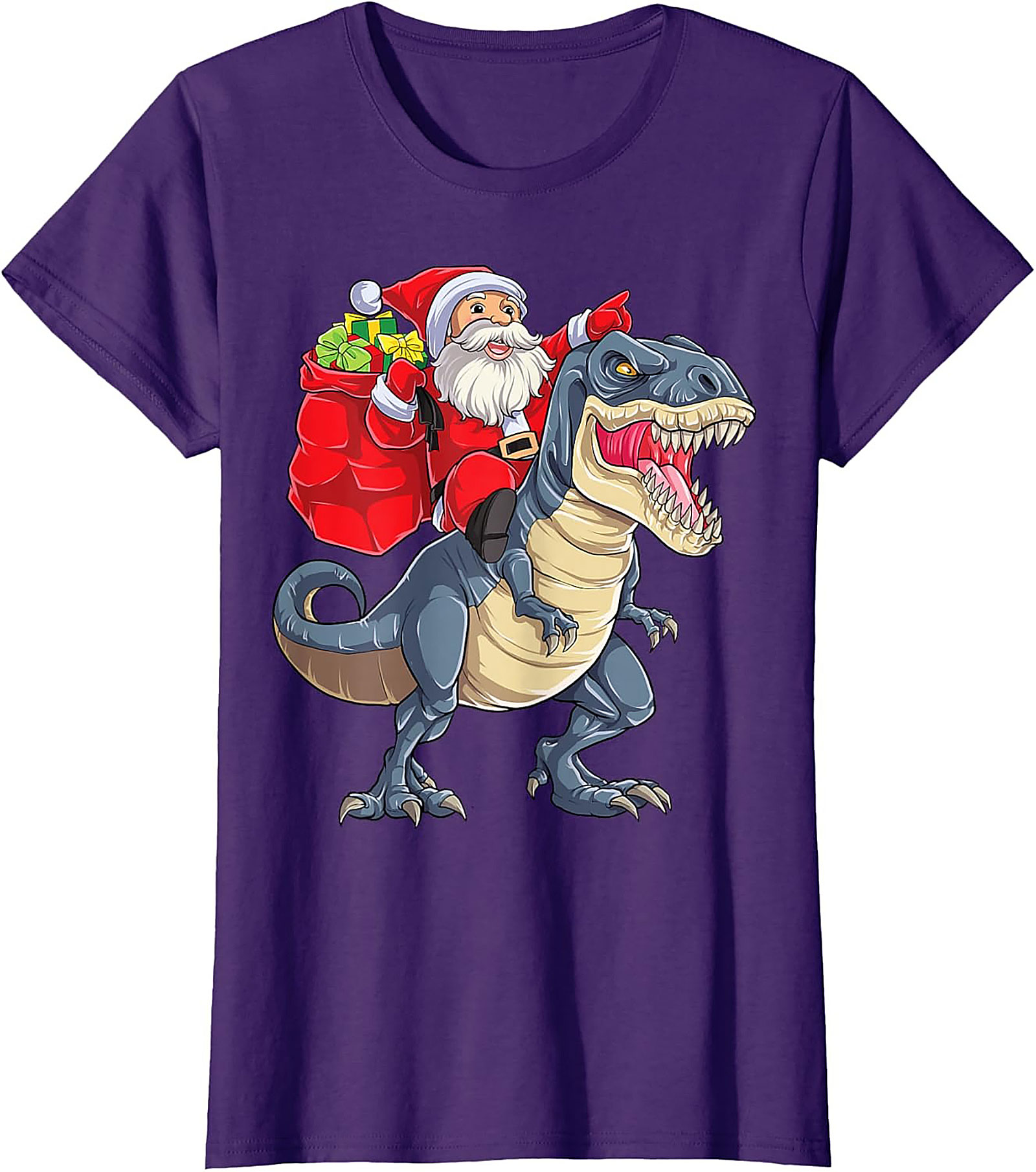  Funny Santa Riding Dinosaur T-Shirt T-Rex Christmas Tee