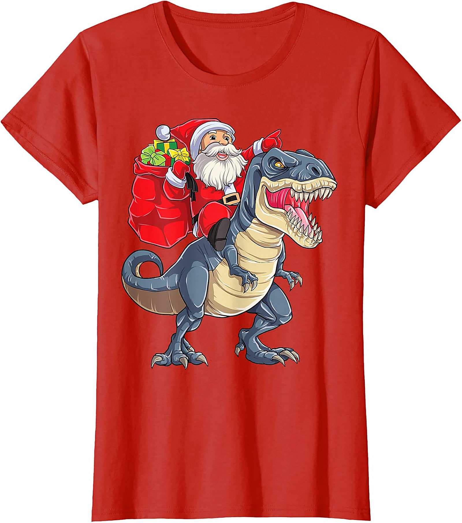  Funny Santa Riding Dinosaur T-Shirt T-Rex Christmas Tee