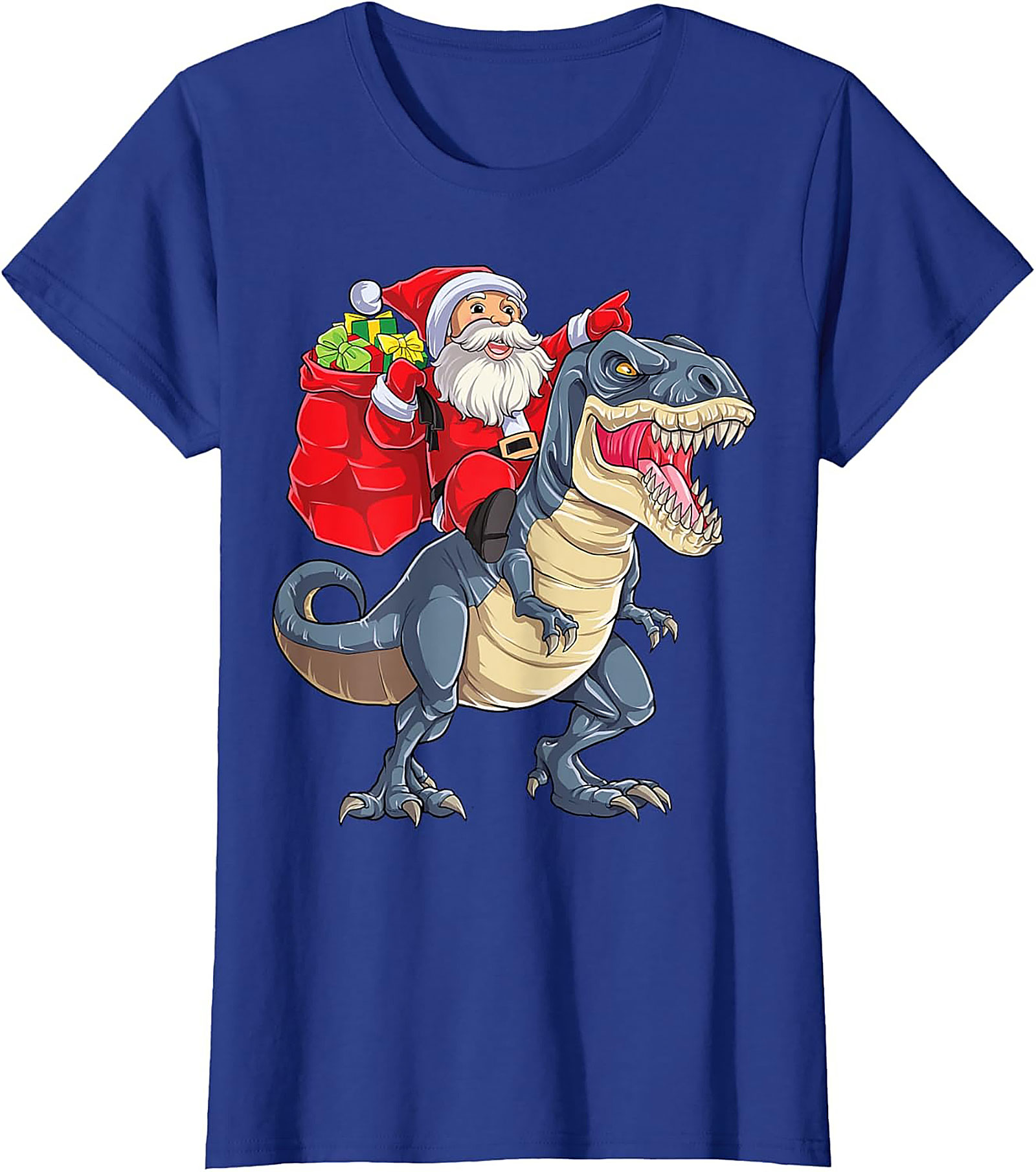  Funny Santa Riding Dinosaur T-Shirt T-Rex Christmas Tee