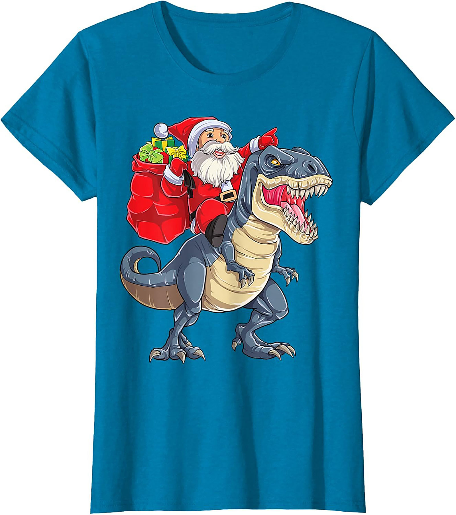  Funny Santa Riding Dinosaur T-Shirt T-Rex Christmas Tee