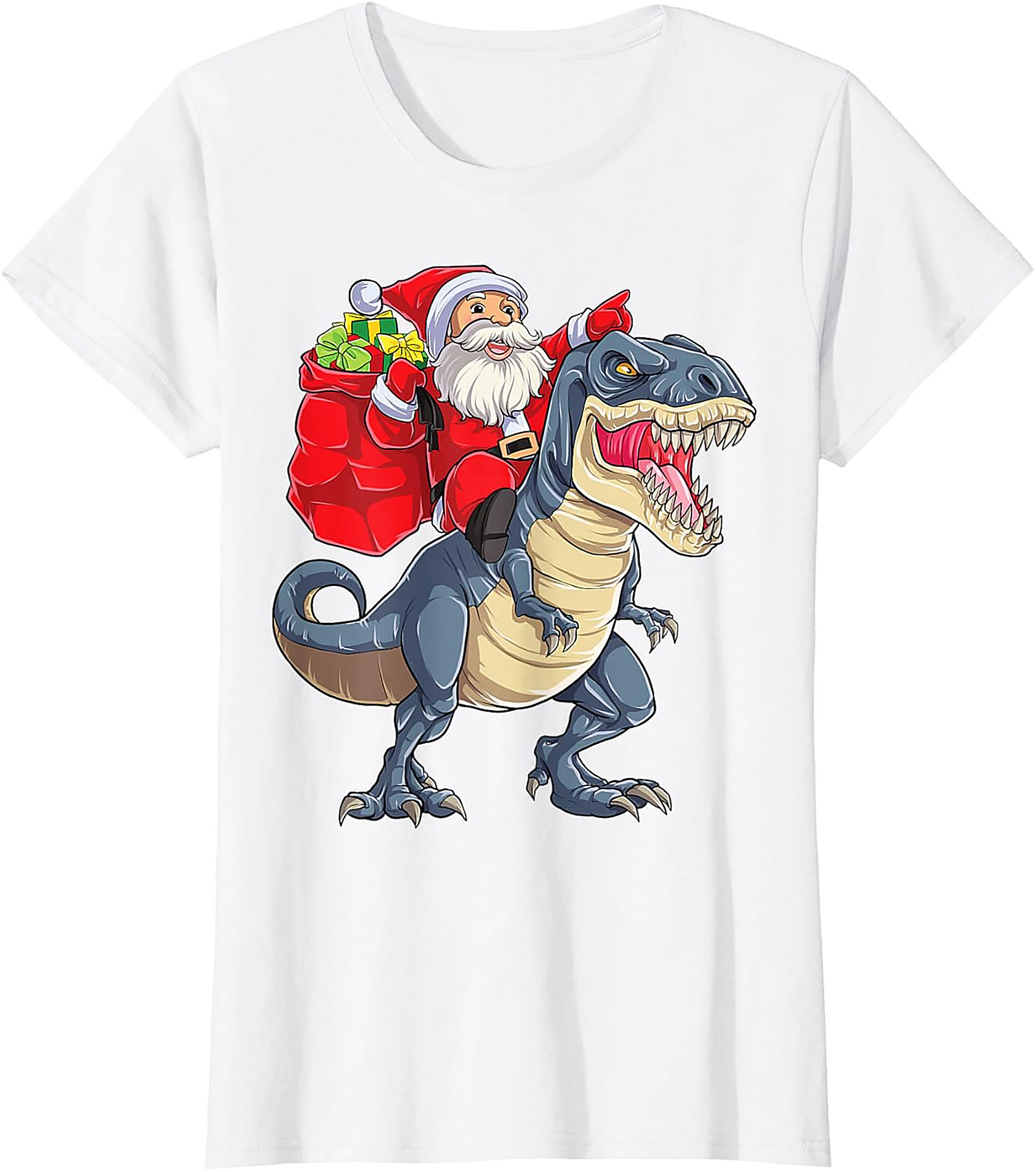  Funny Santa Riding Dinosaur T-Shirt T-Rex Christmas Tee