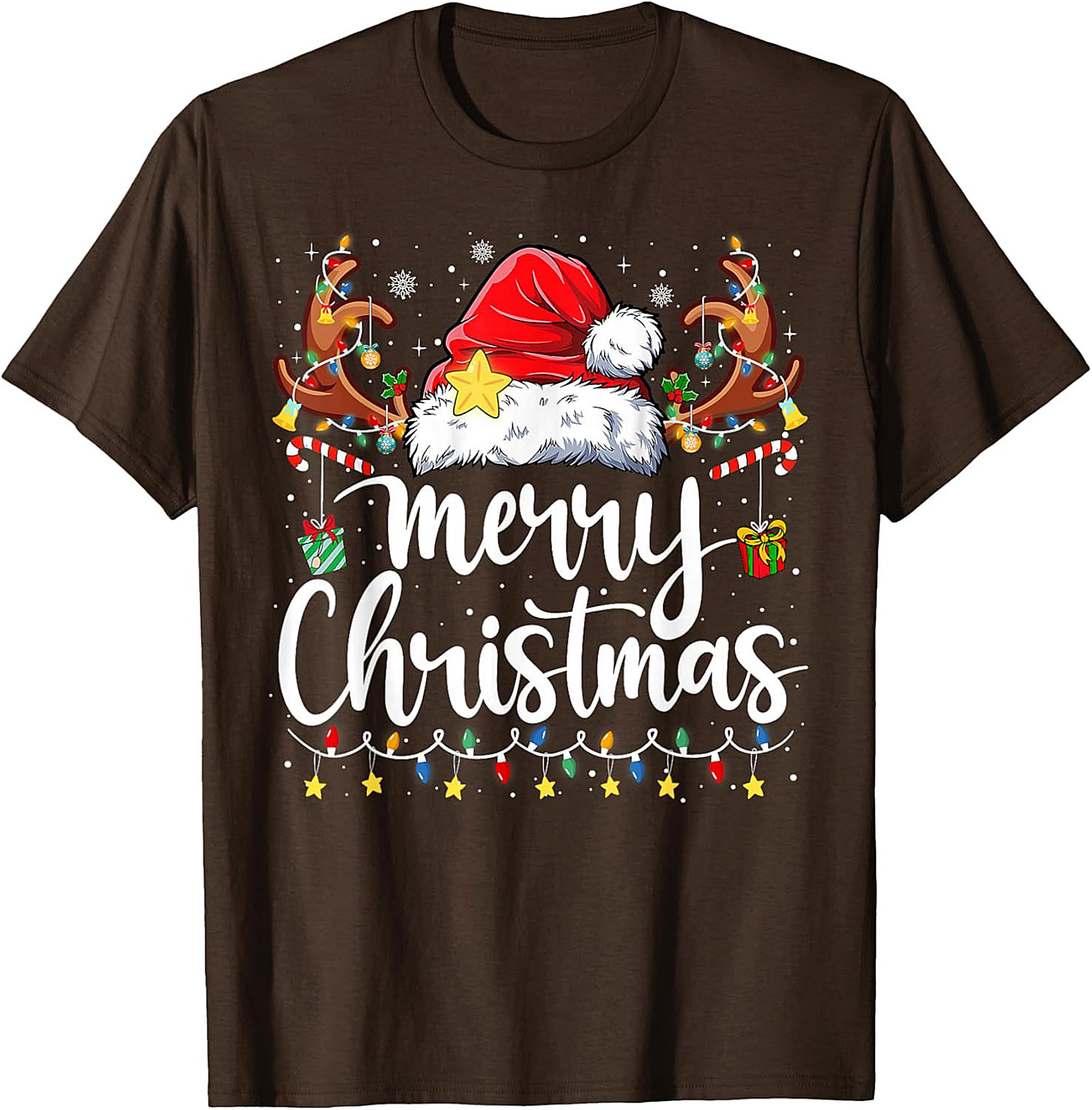 Festive Merry Christmas T-Shirt Santa Hat Graphic Tee