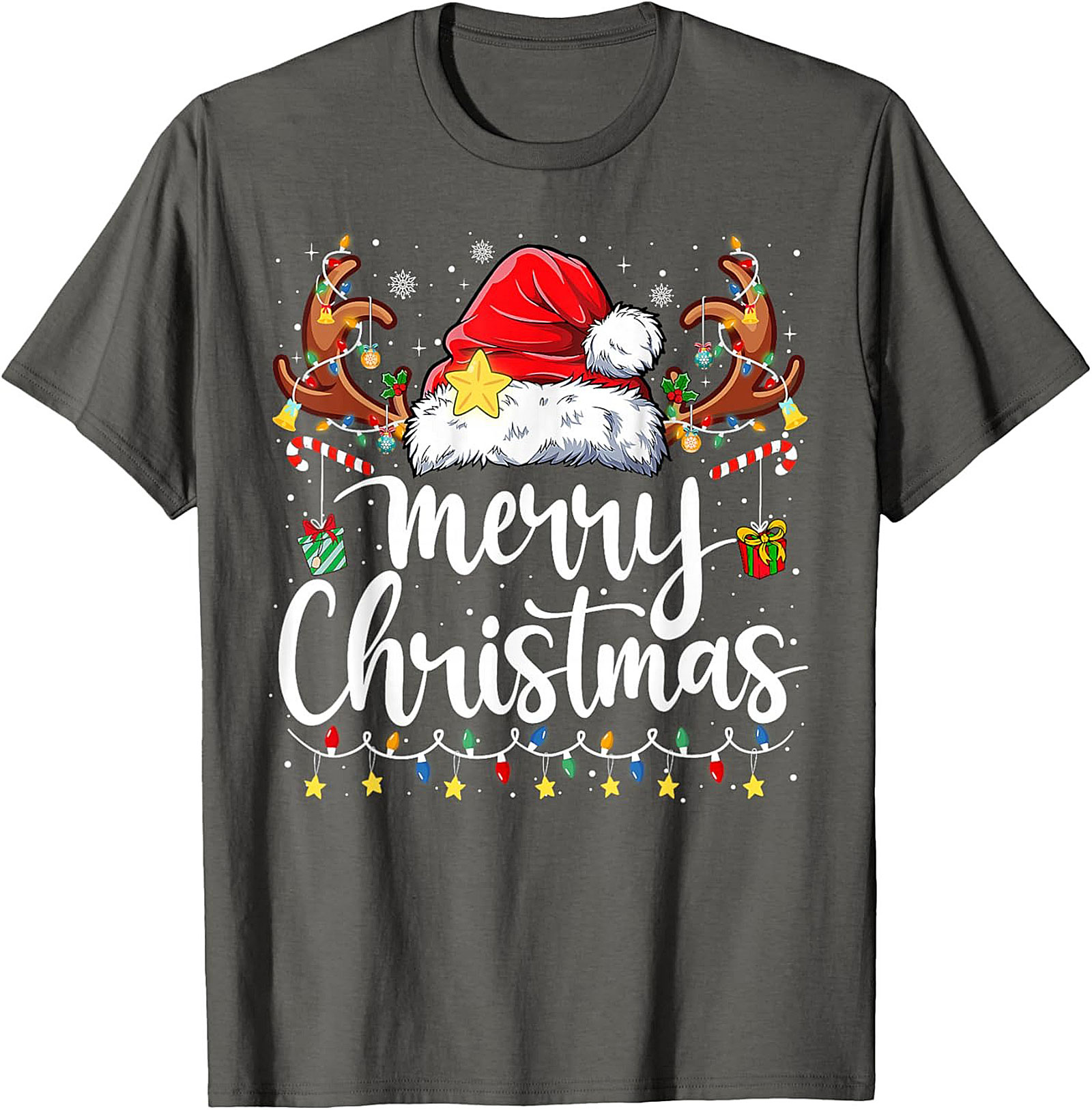 Festive Merry Christmas T-Shirt Santa Hat Graphic Tee