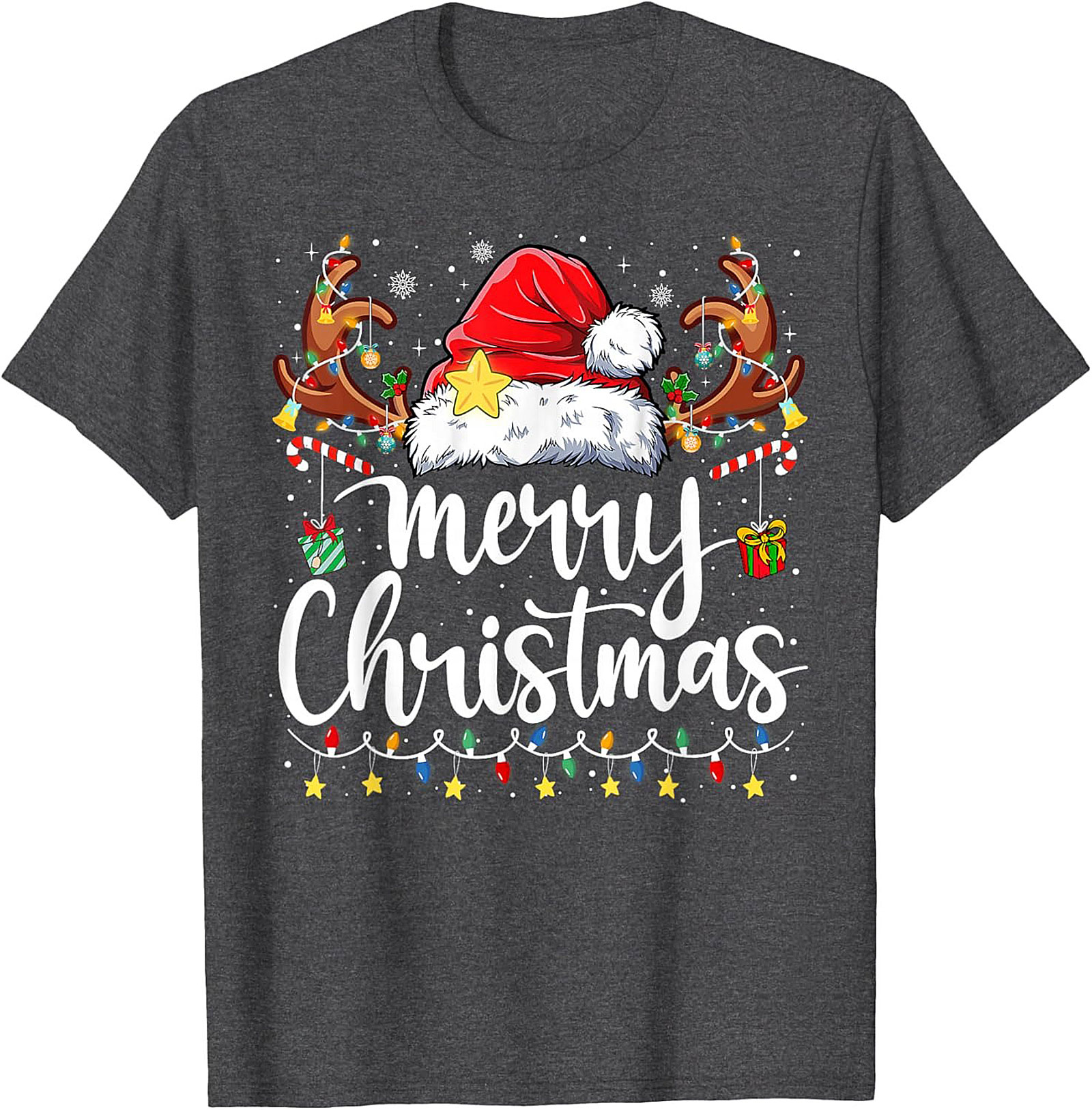 Festive Merry Christmas T-Shirt Santa Hat Graphic Tee