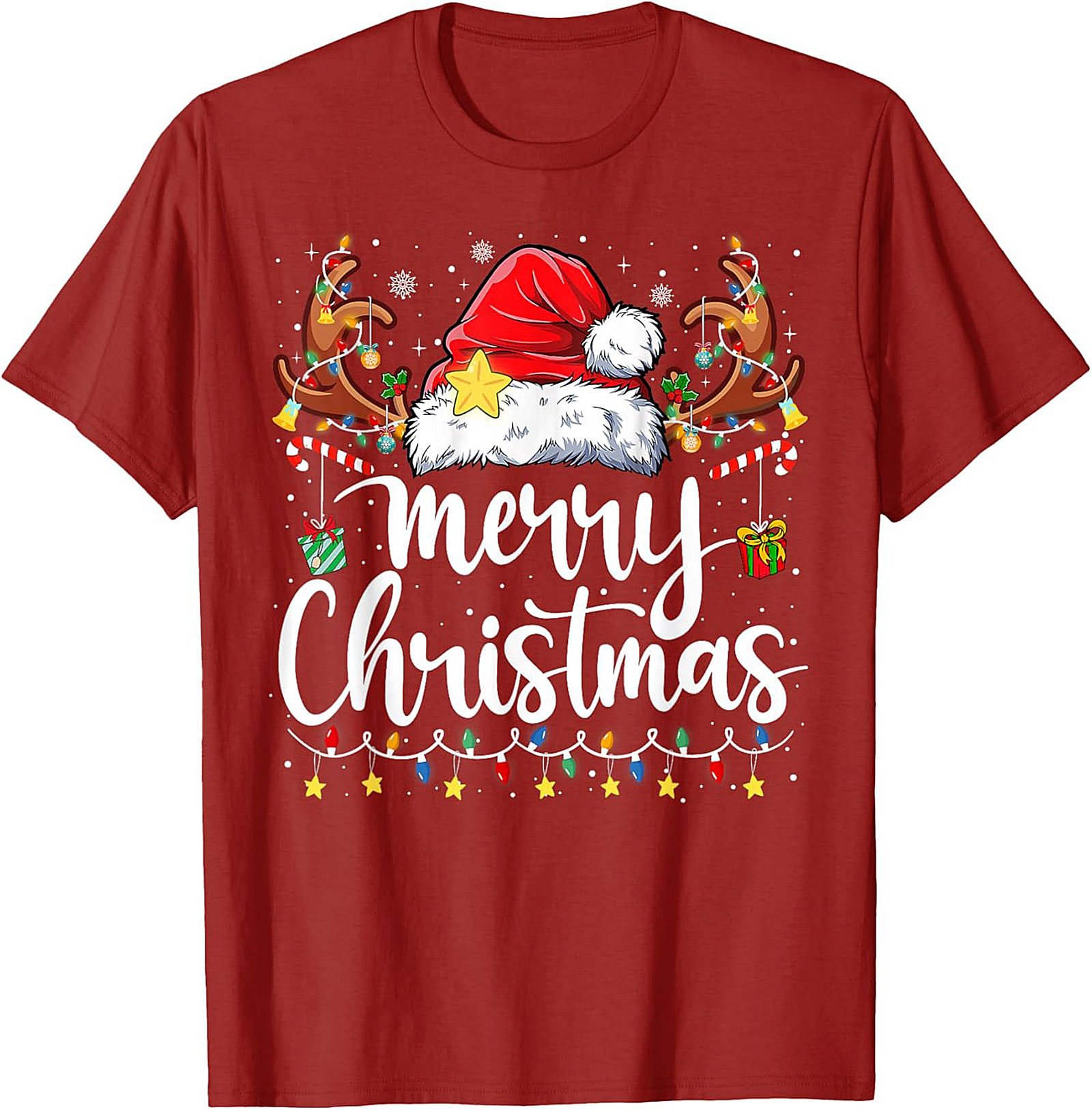Festive Merry Christmas T-Shirt Santa Hat Graphic Tee