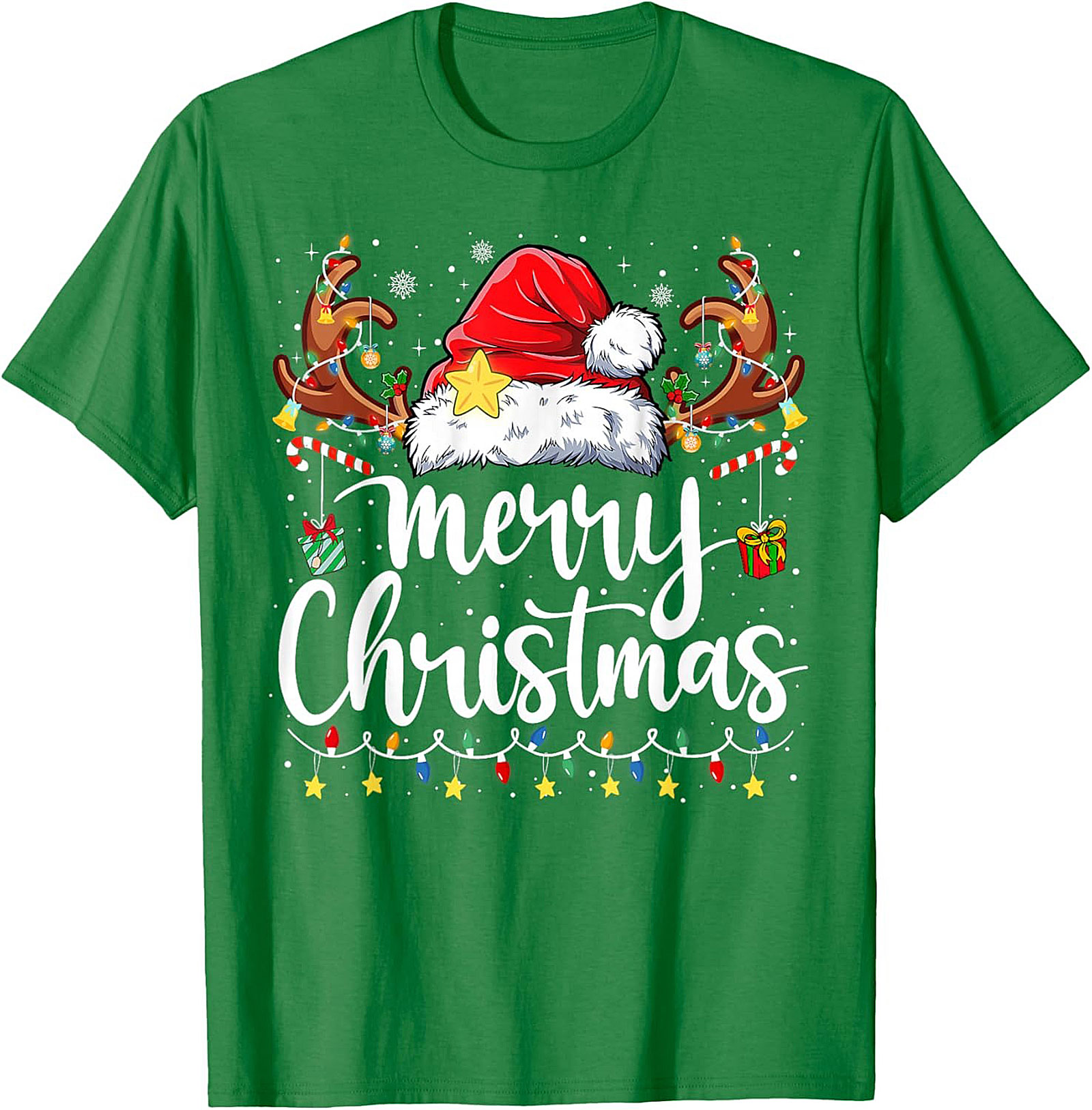 Festive Merry Christmas T-Shirt Santa Hat Graphic Tee