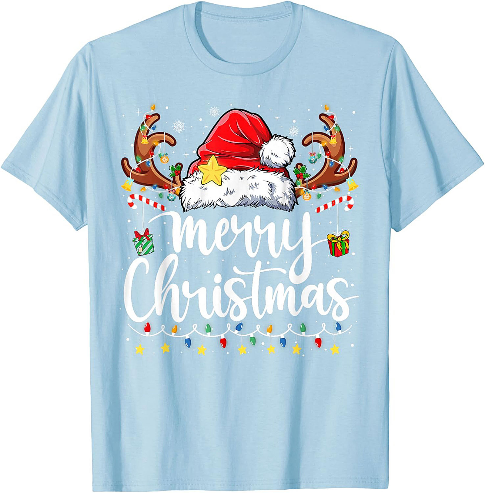 Festive Merry Christmas T-Shirt Santa Hat Graphic Tee