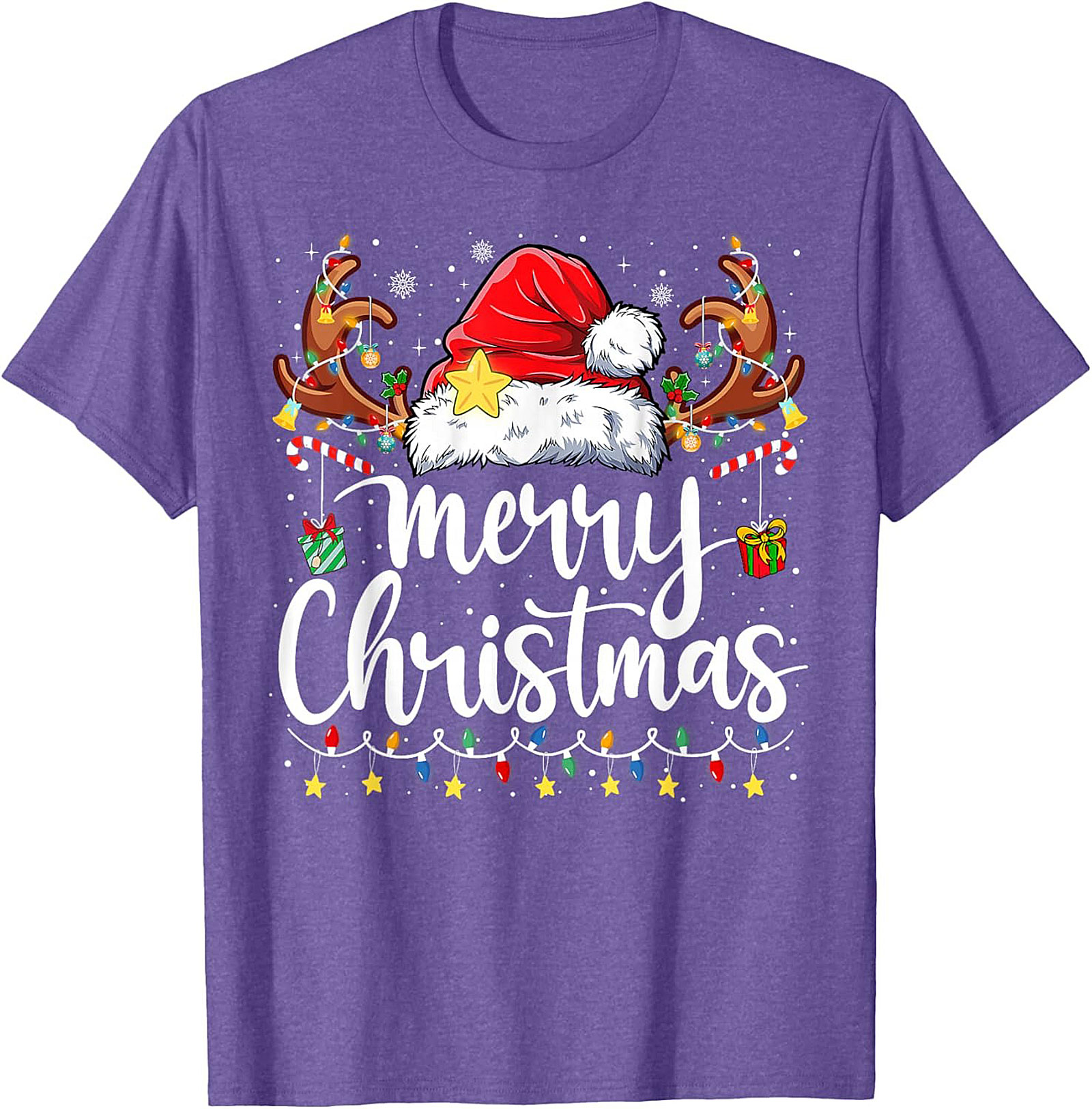 Festive Merry Christmas T-Shirt Santa Hat Graphic Tee