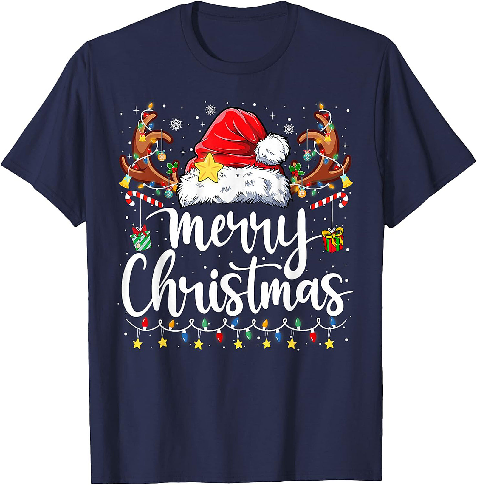 Festive Merry Christmas T-Shirt Santa Hat Graphic Tee