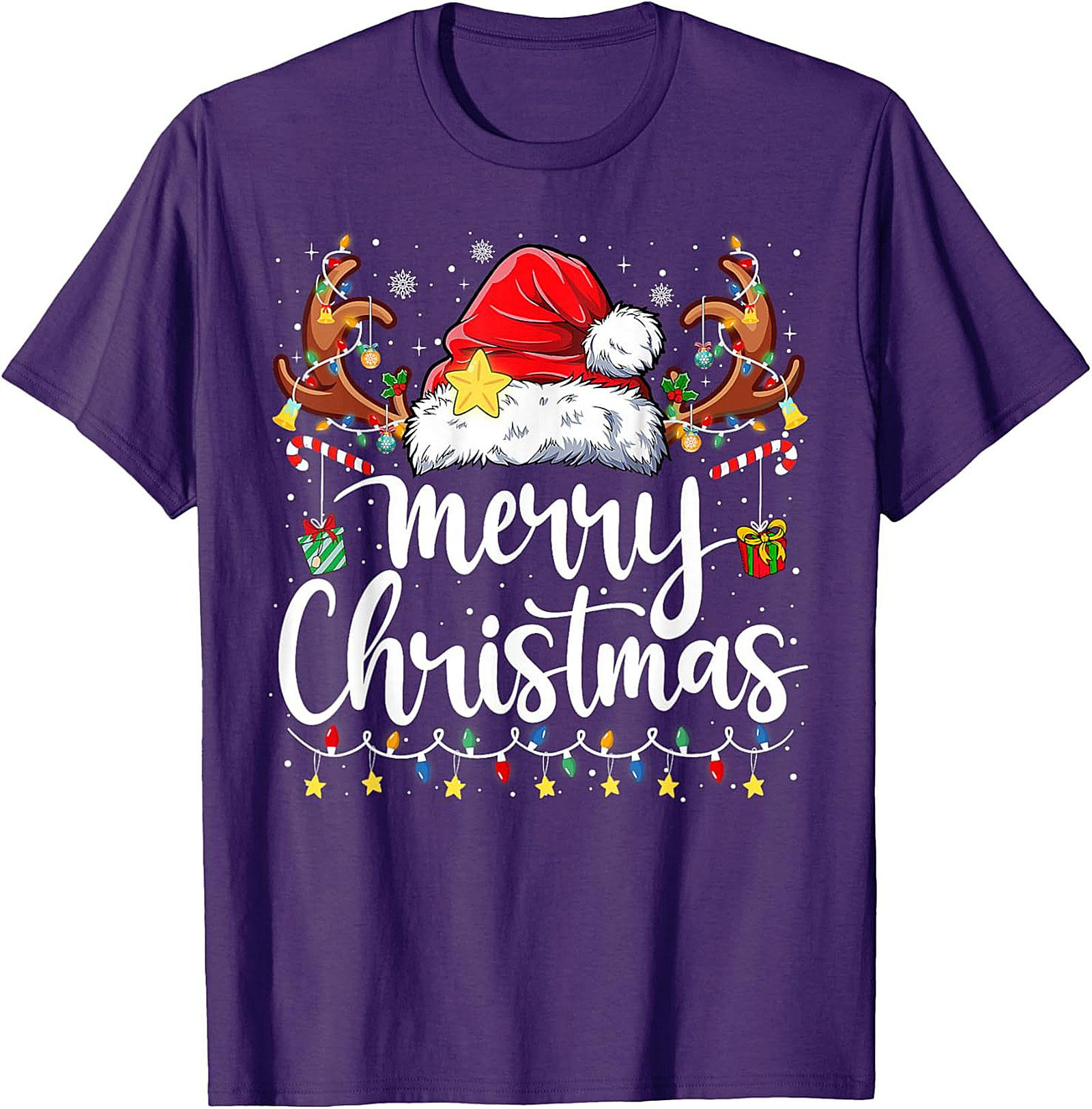 Festive Merry Christmas T-Shirt Santa Hat Graphic Tee